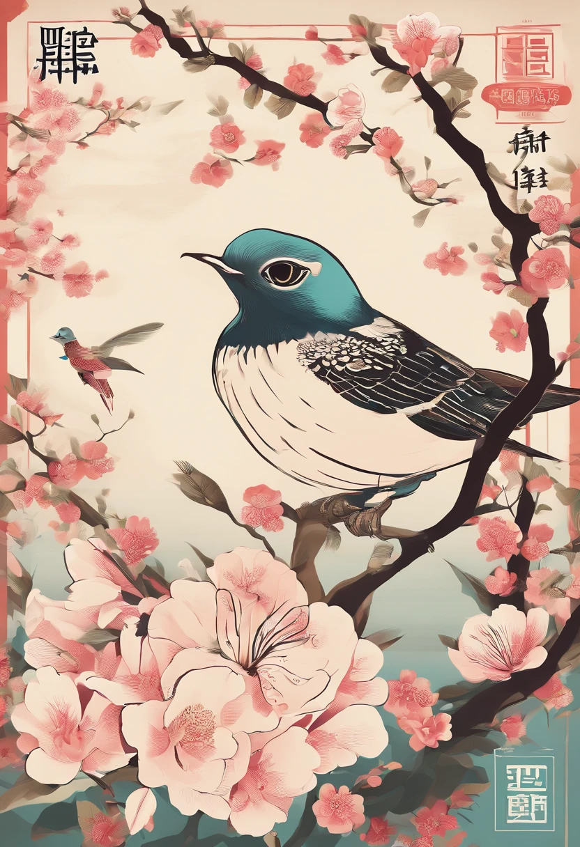Spring,Traditional Chinese solar terms,early spring,(((Spring flowers))),The copywriter is Lichun,On the flower branches((cuckoo))