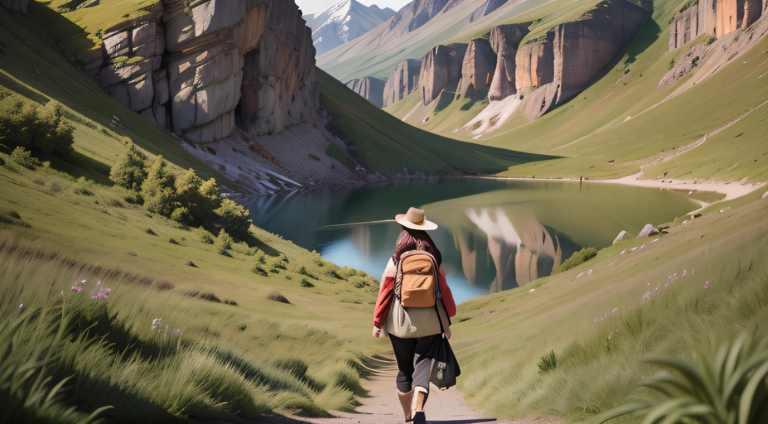 As a photographer and designer expert, I want you to envision and capture the essence of a 30-year-old man dressed in early 20th century garb, fearlessly traversing mountain trails with a backpack. Your task is to create a series of stunning photographs or design elements that showcase her adventurous spirit, the breathtaking landscapes she encounters, and the fusion of vintage fashion with the ruggedness of nature. Let your creativity shine as you bring to life this unique juxtaposition of time periods and evoke a sense of awe and wonder in the viewers. How would you compose the perfect shot to portray her strength and elegance amidst the untamed wilderness?