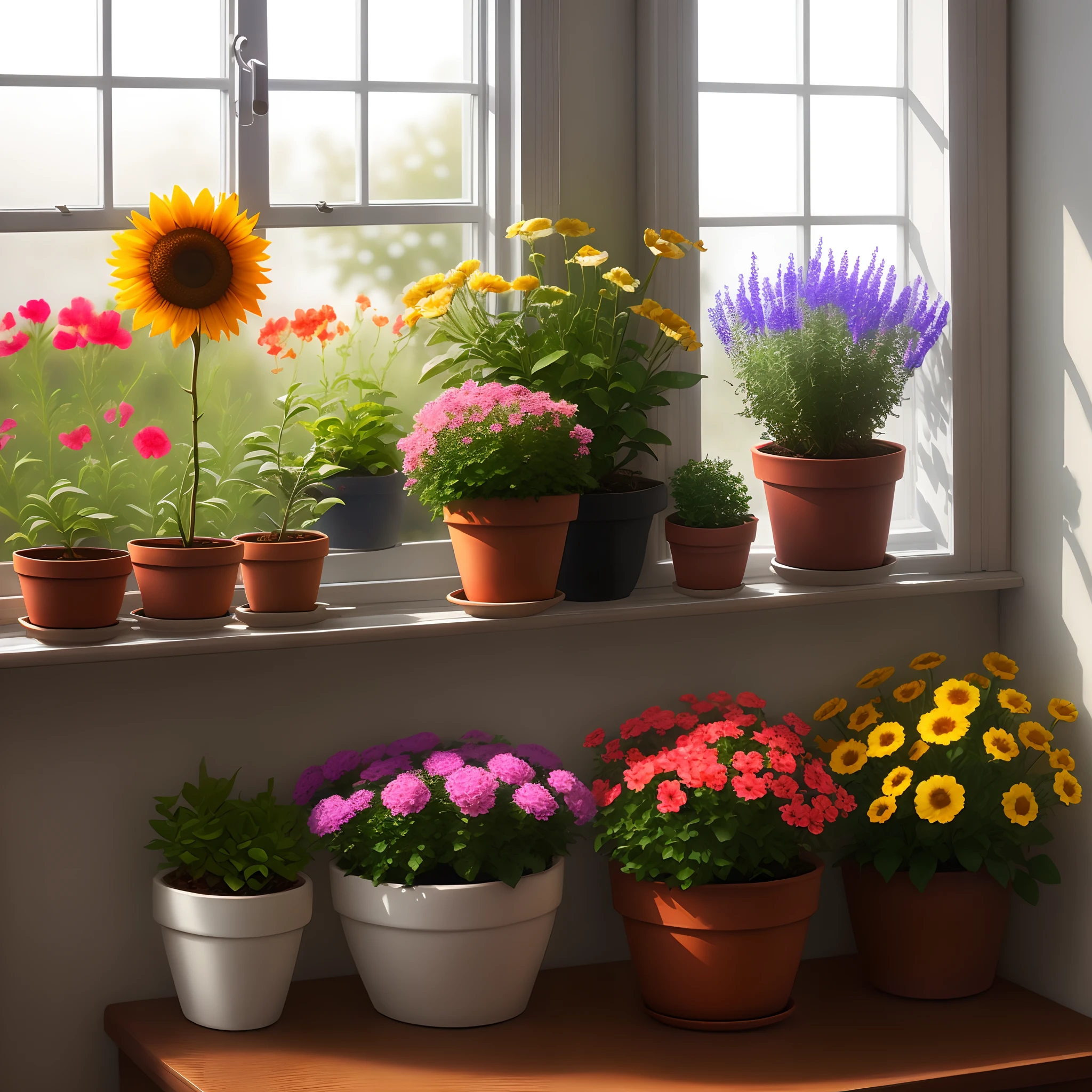 Beautiful flowers on the windowsill,Sun exposure