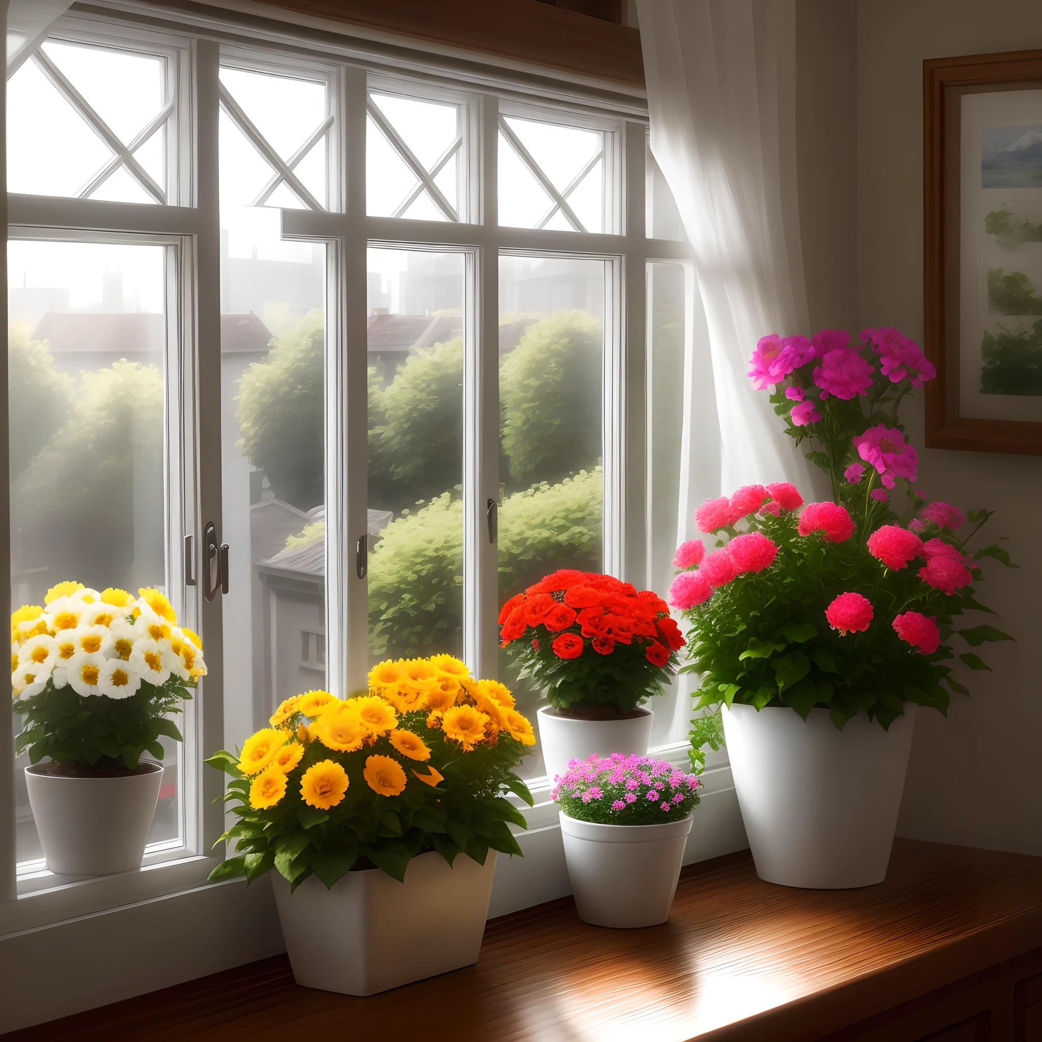 Beautiful flowers on the windowsill,Sun exposure