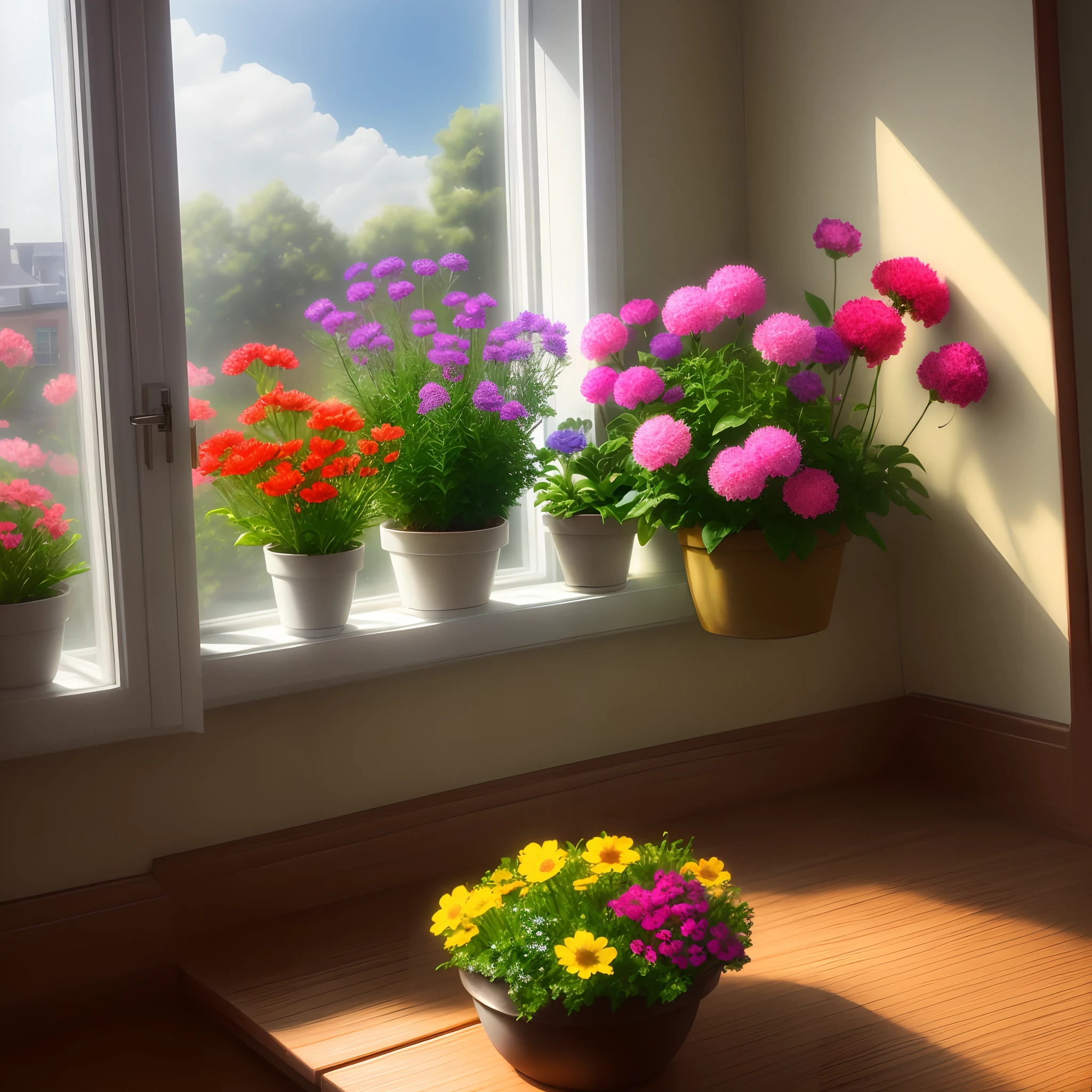Beautiful flowers on the windowsill，Sun exposure