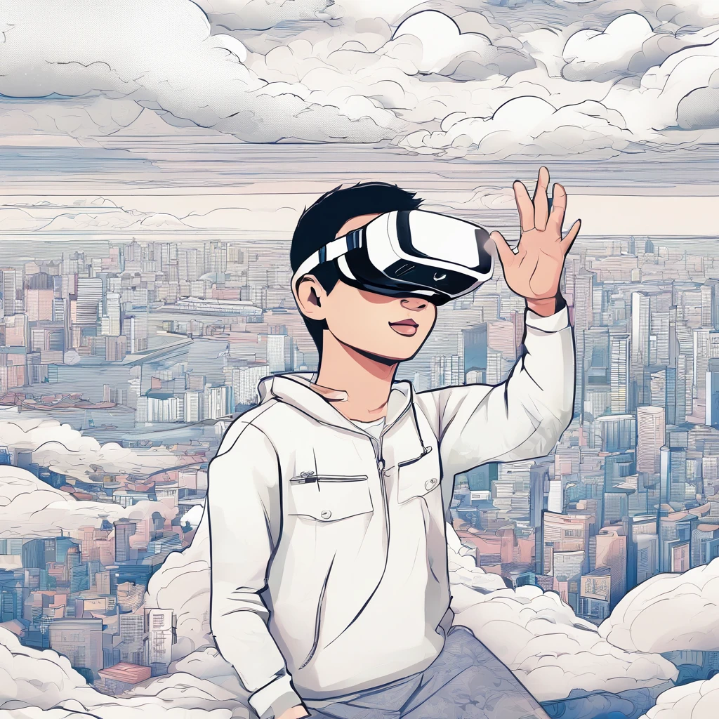 (White background:1.4),(Boy wearing VR glasses,Control the drone to fly,Draw cartoon images through AR,Record beautiful moments with your camera。Oriental elements),(Chinese illustration:1.3,paper art:1.3, Quilted paper art:1.2),( reasonable design, Clear lines, High sharpness,Best quality, Very detailed, Masterpiece, movie light effect, 4K )