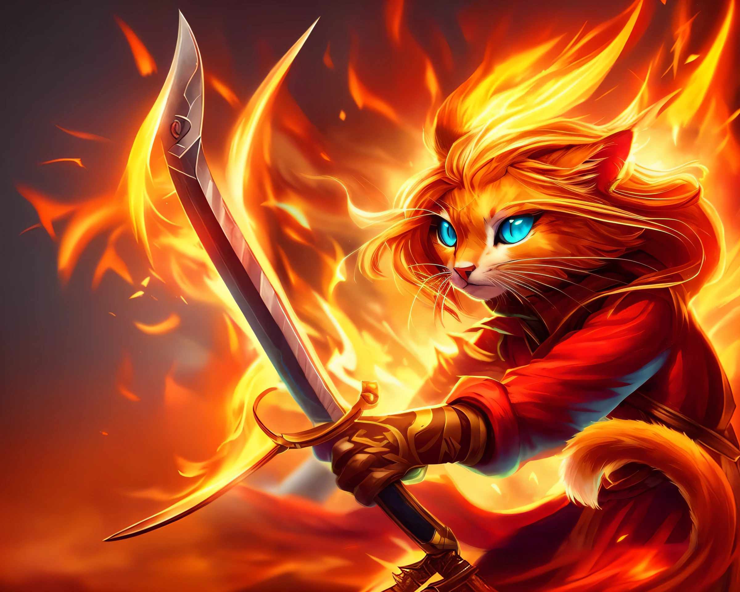 long sword on fire, flames, fiery background