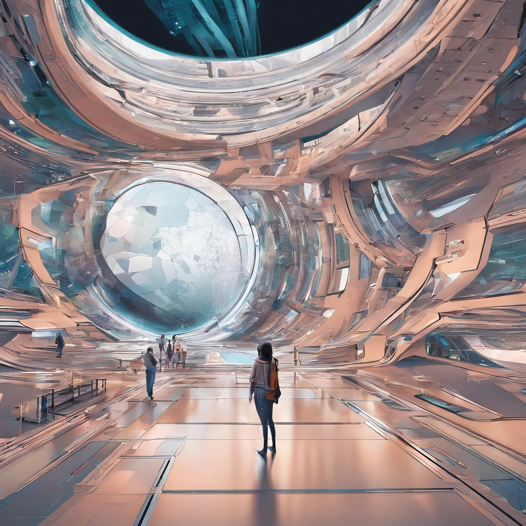 Crie uma imagem que represente o ano de 2022, with people around the world marveling at the rise of Artificial Intelligences. AIs are present in devices and computers, criando obras de arte e respondendo a perguntas complexas em tempo real.