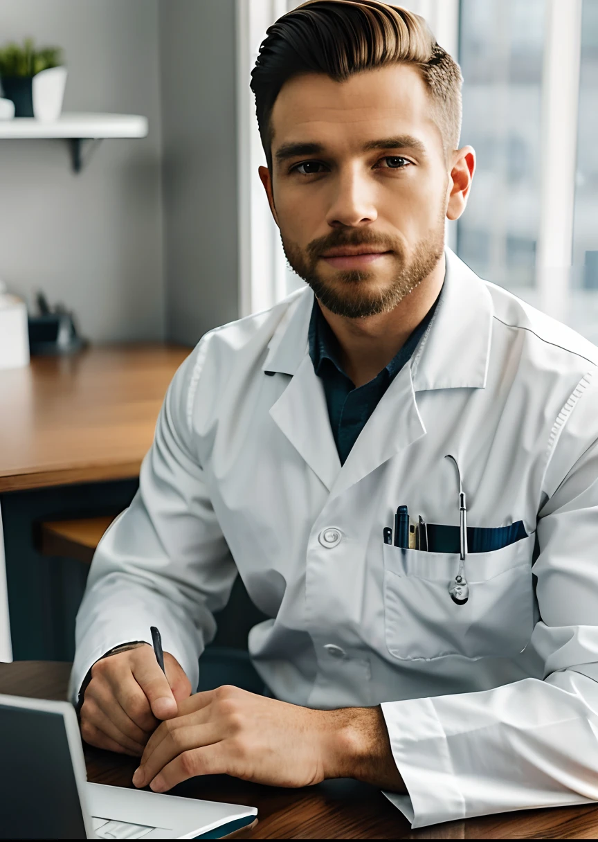 Homem idoso velho de terno branco e gravata sentado em uma mesa, foto de um homem, sitting at desk, wearing a medical suit, foto corporativa, homem bonito, retrato profissional hd