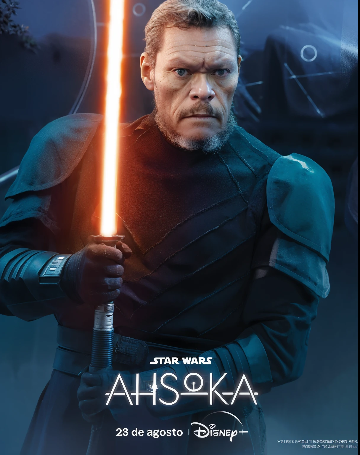 a closeup of a person holding a lightsaber on a movie poster, Willem Dafoe como um Lorde Sith, Papel de parede Cal Kestis LightSaber, Joe Biden como um Lorde Sith, in a star wars sequel, cartaz oficial, Sith, personagem do cartaz do filme, character poster, vestindo uniforme Sith preto, Travis Fimmel como um Mestre Jedi, Abdulov