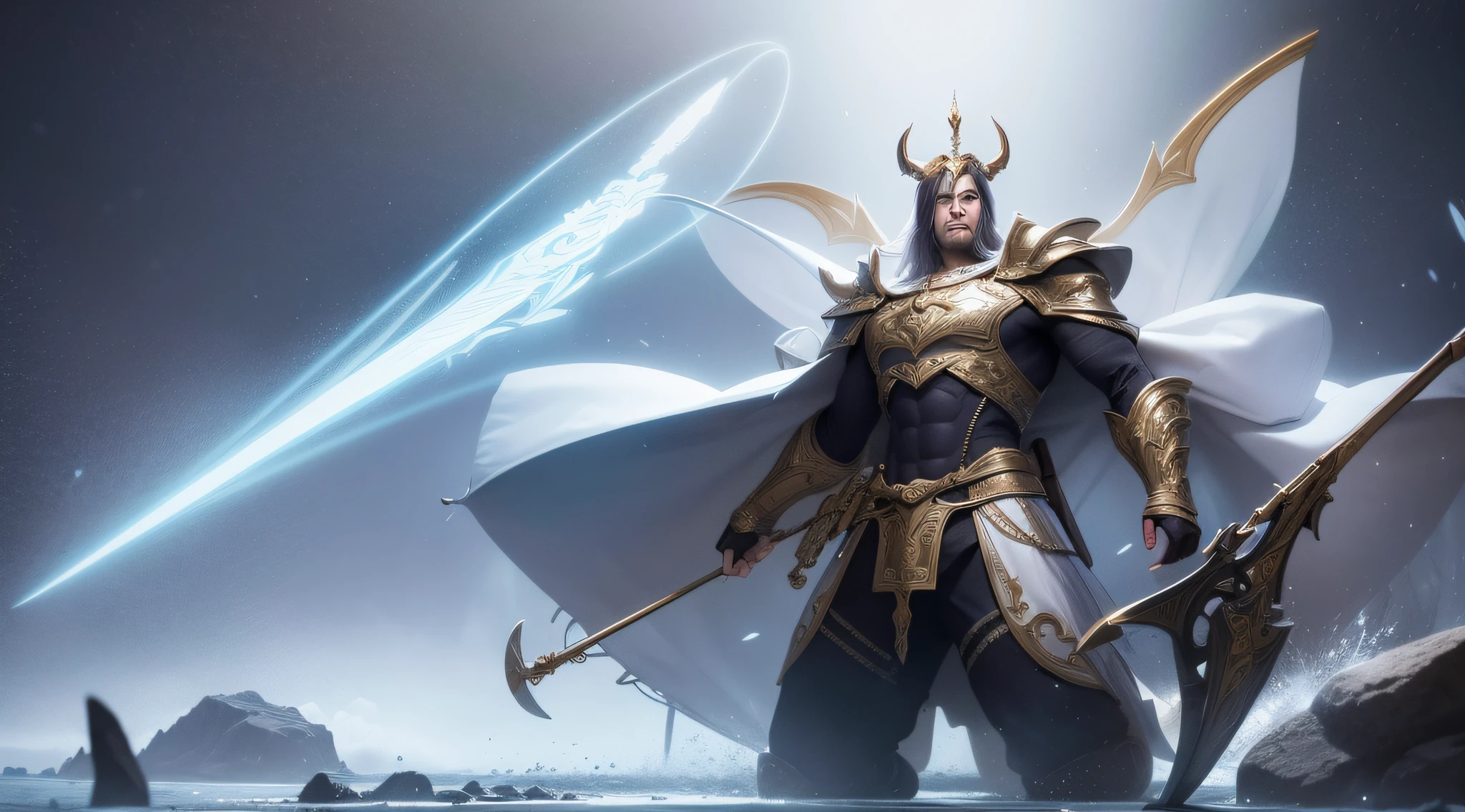 Epic battle in the image of a man dressed in white armor holding a bow and arrow, Arqueiro alado, Amazing 8K character concept art, Macho loiro elfo ranger, imagem de um guerreiro masculino adulto, 3 d render arte do caractere 8 k, guerreiro de fantasia em armadura completa, Chengwei Pan em ArtStation, personagem de fantasia hiperdetalhado, um paladino masculino humano, Arte conceitual de um guerreiro