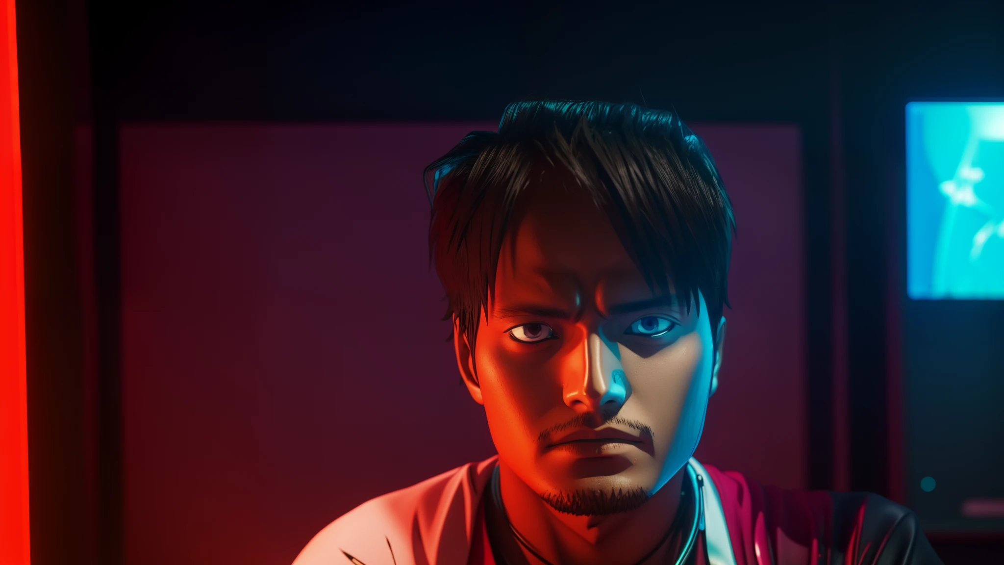3d, 20 year old boy, one piece style, (seegul in hand), 2d(real look), change background, cyberpunk,