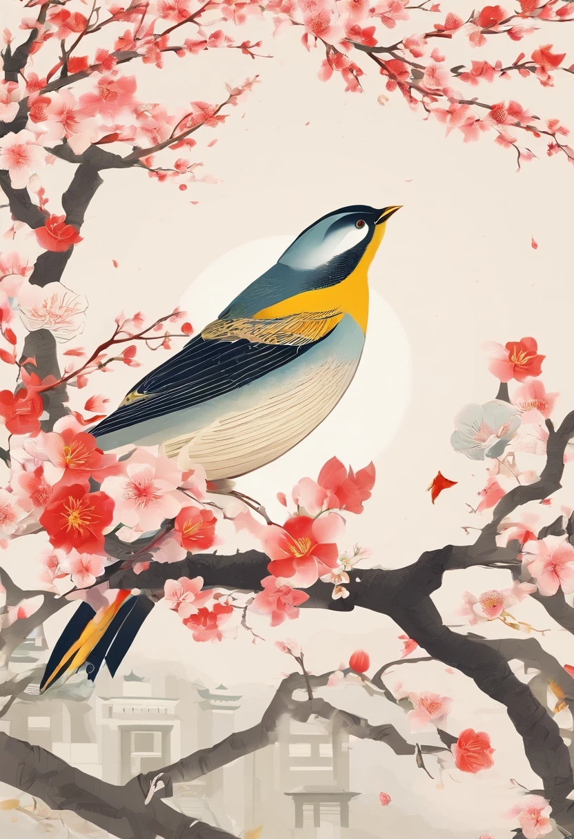 Spring,Traditional Chinese solar terms,early spring,(((Spring flowers))),There is in the upper left corner(Standing Spring Festival)two characters,Brush writing,There are national style flower branches((Thrush))