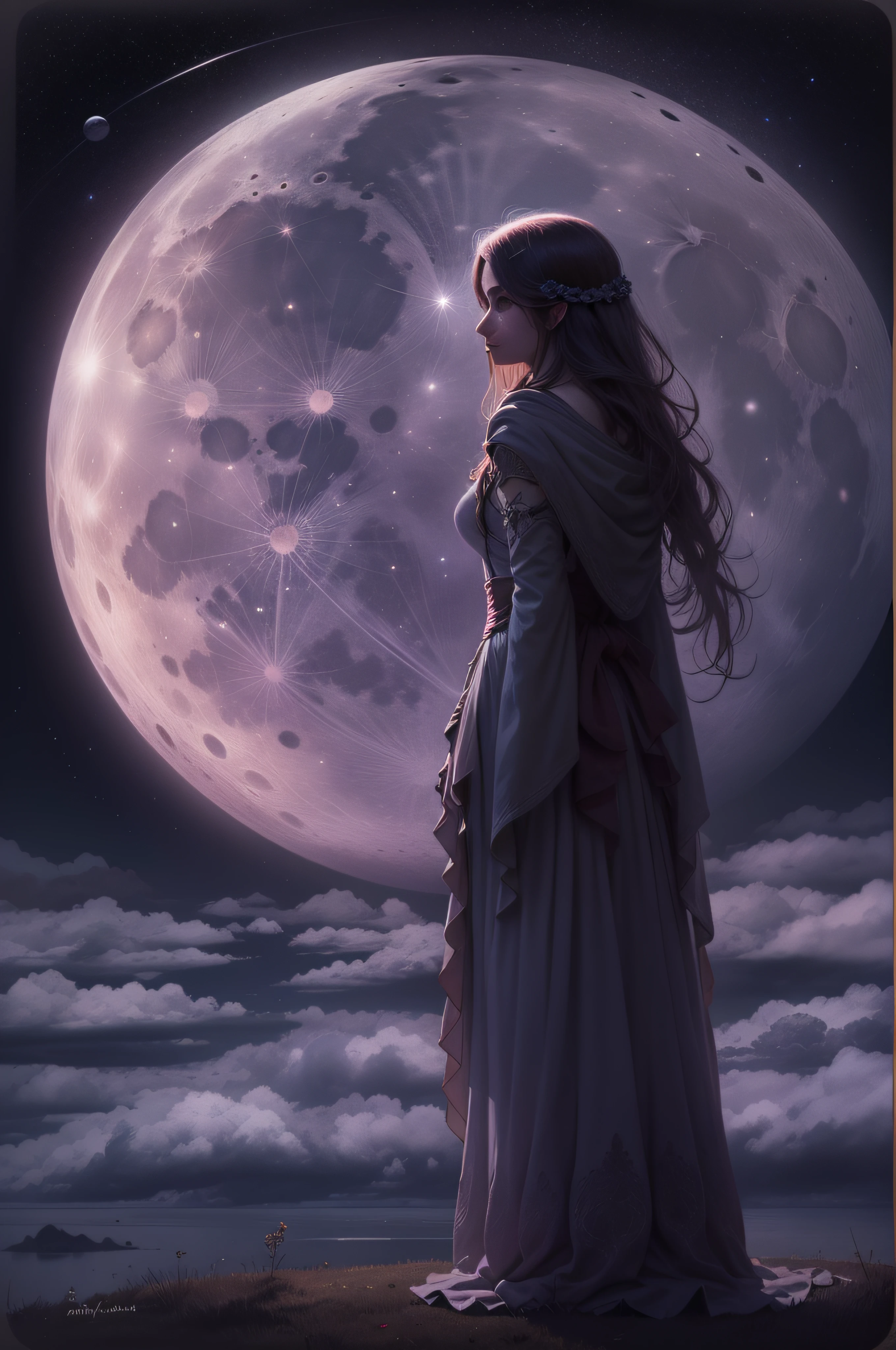 She stands in the moonlight, her gaze fixed on the horizon, her reply echoing in the night air. She is a moon being