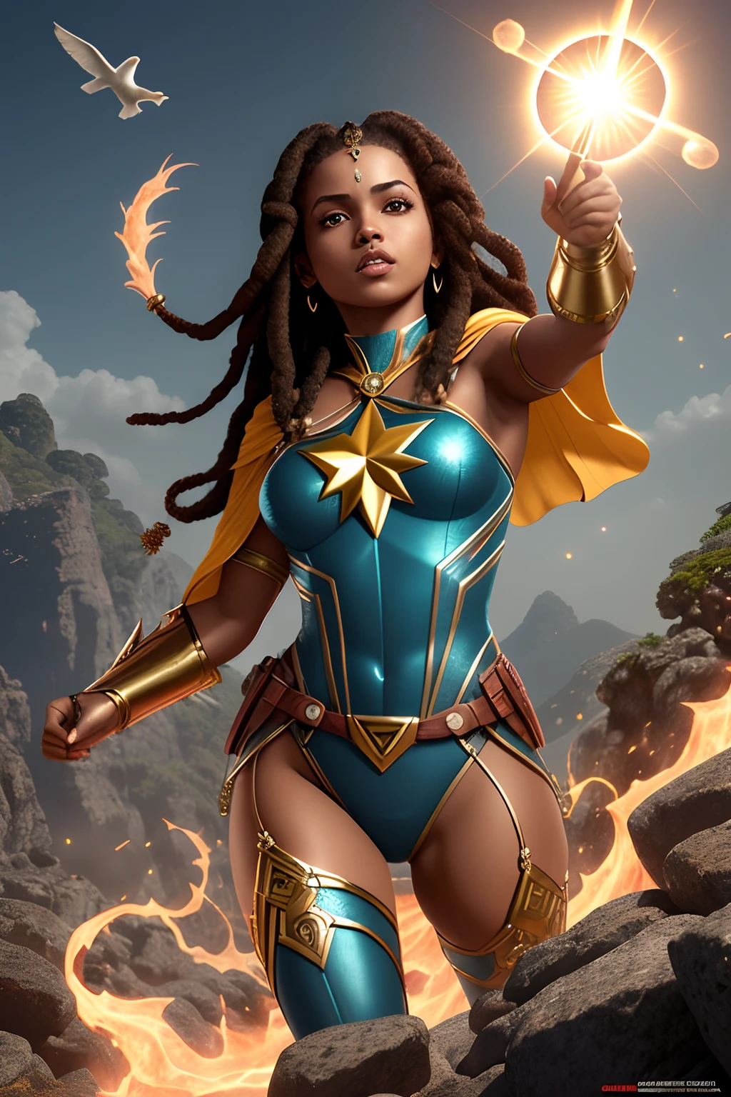 Desenvolva uma personagem chamada Kwanza, a superhero from Angola with powers based on African natural elements. Kwanza tem o poder de controlar a terra, water, fogo e ar, sendo capaz de invocar tempestades tropicais, erguer pilares de terra, control blazing flames and even channel the power of savannah animals. Your mission is to protect your country and the African continent from environmental and social threats, while promoting justice and equality. With a striking black appearance, uma personalidade guerreira