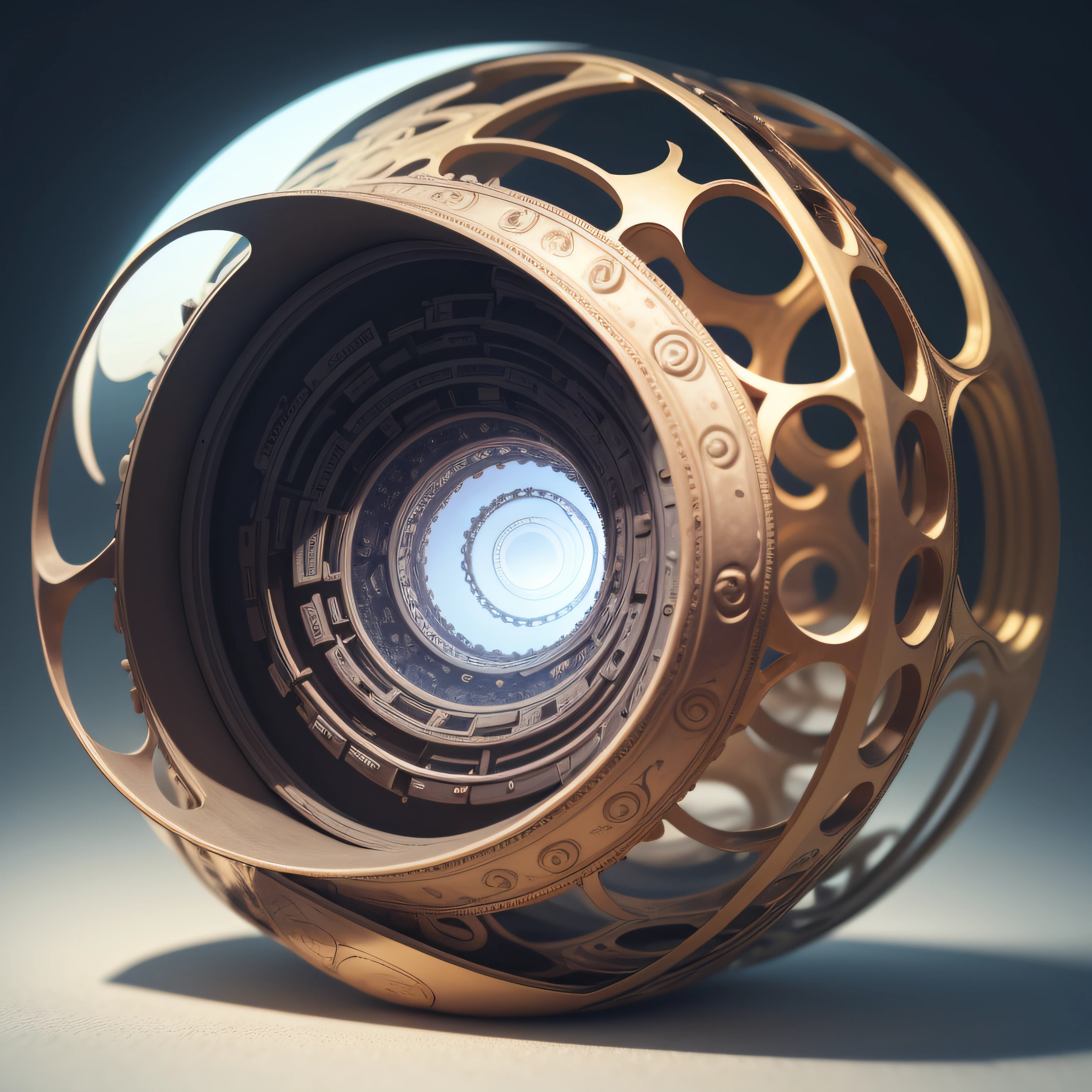 There is an object with Fibonacci settings, a mix of organic and futuristic, um fundo branco, Invisible, Arte surrealista, Inevitabilidade, Surrealista, Incomum, alternate album cover, UNREALISTIC, inspirado em Francesco Raibolini, Hiper realista", Arte surrealista, hiper-realista", Desborrar, realista surreal, Fractais 3D, Fractais 3D proporcao aura, capa de album de psytrance minimalista