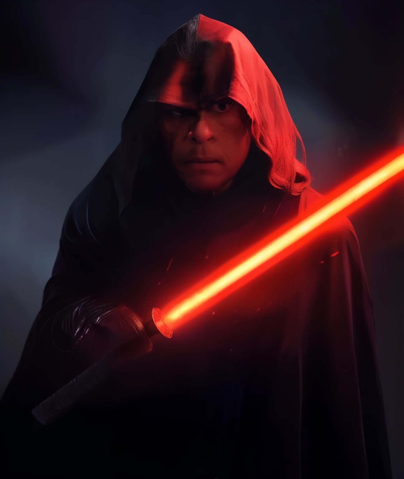 um close up de uma pessoa com uma espada iluminabed, Willem Dafoe como um Lorde Sith, segurando um sabre de luz vermelho, sabre de luz vermelho, Papel de parede com sabre de luz 4K, Jedi com sabre de luz, Joe Biden como um Lorde Sith, segurando sabre de luz 4 k, Senhor Sith, Papel de parede Cal Kestis LightSaber, sabre de luz vermelha, Sith, sem sabre de luz