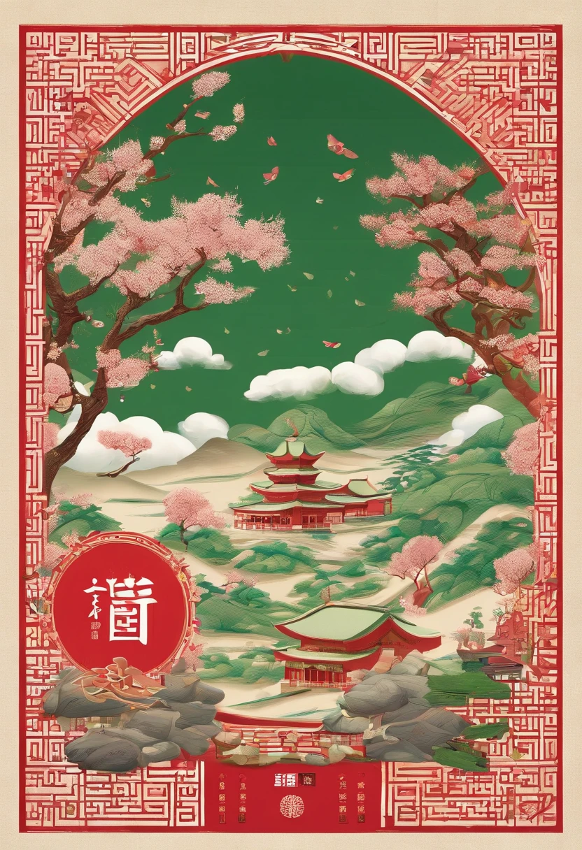 Spring,Traditional Chinese solar term term,early spring,Red bricks and green tiles, Snowflakes fell in the sky, Little snowman on white ground,Chinese wine poster,16K aspect 25:54--V 5--Q 2