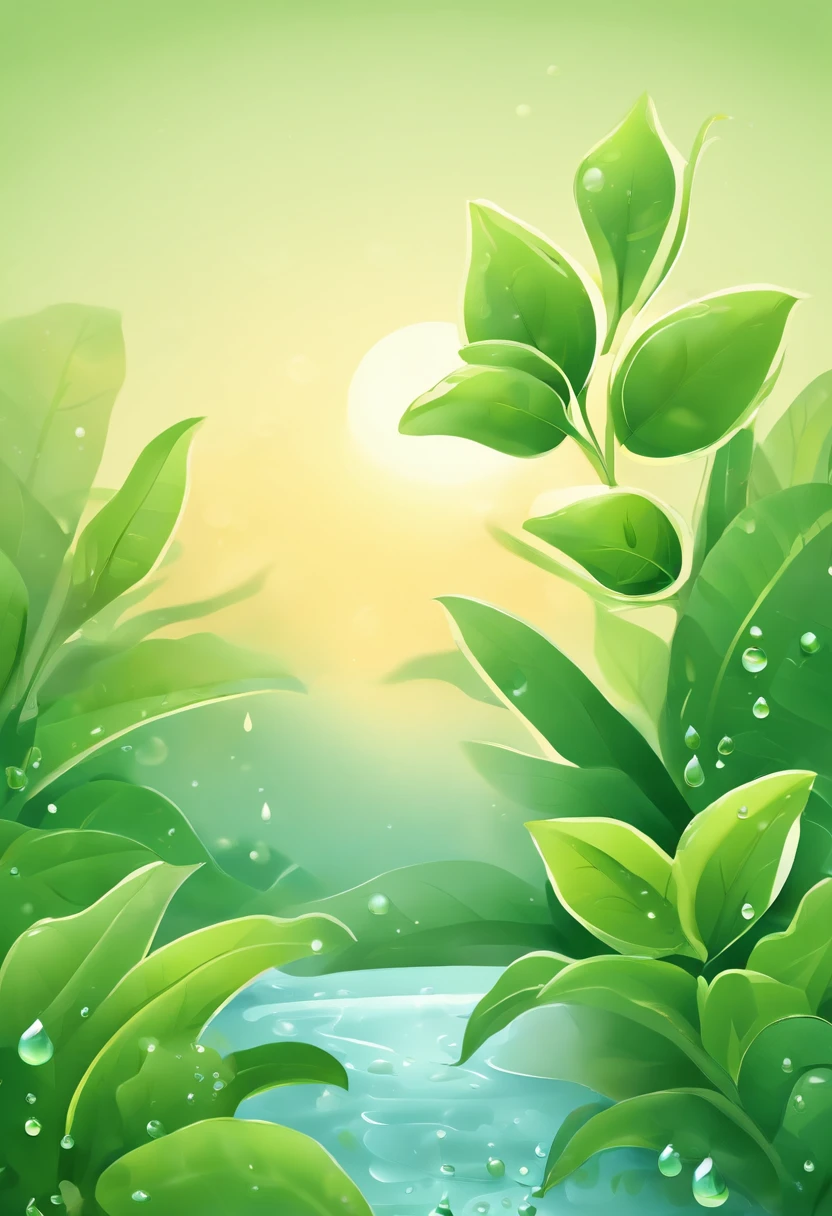 Tiny style illustration of cold dew solar terms with details of green leaves and water droplets, （Vector illustration）, high-resolution illustrations.