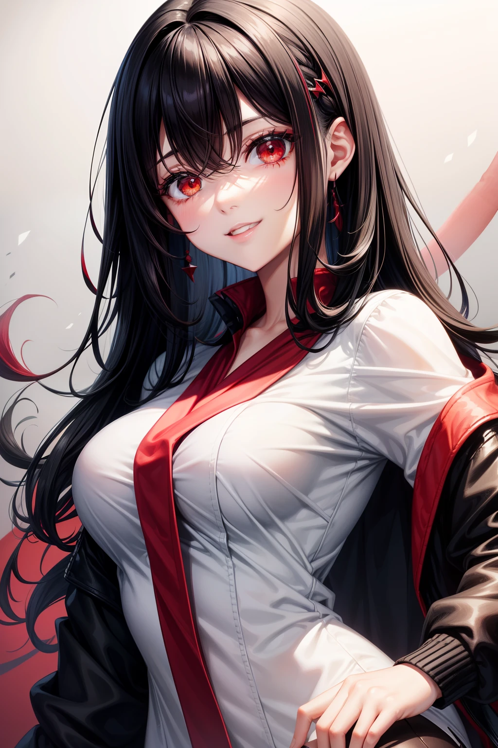 Anime girl with long black hair and red eyes posing for a picture ...
