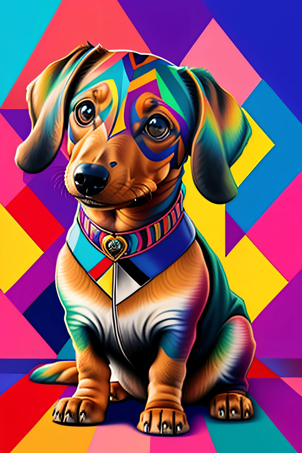 (Dachshund )),  Eduardo Kobra acolchoamento ,multidimensional geometric wall PORTRAIT, arte, Chibi,
Yang016K, lindo, Colouring,
Primary works, qualidade superior, melhor qualidade, Arte Oficial, Beautiful and Aesthetic,