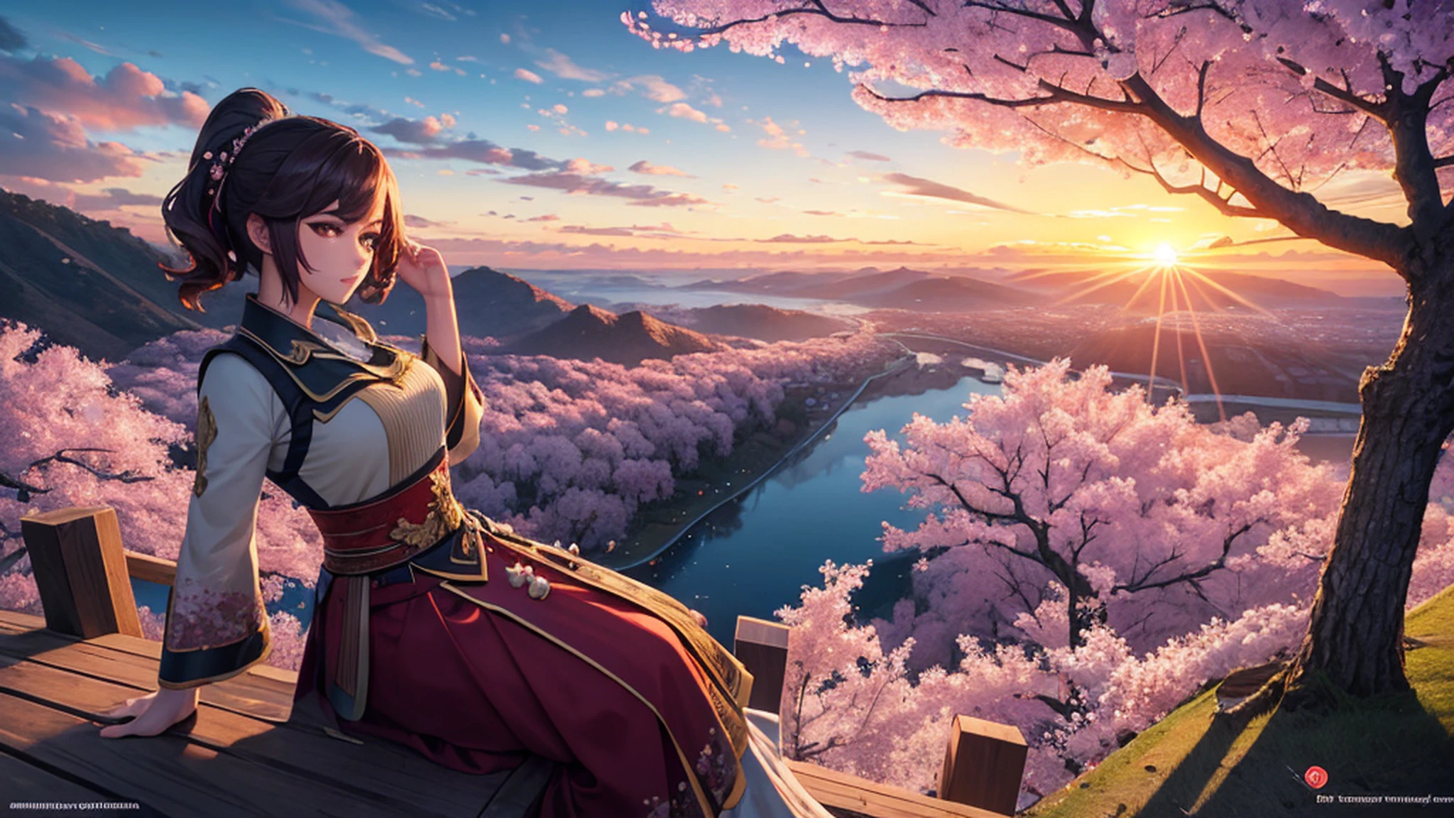 (masterpiece, best quality:1.2), ultra detailed, cinematic lighting, HDR, ilustration,  landsape,  sunrise,  cherry blossom, impressive, chill, inspirational,