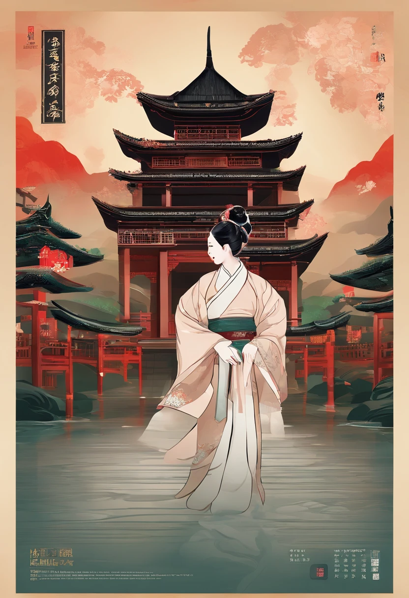 rainwater,SakuraNS,chinese traditional architecture,,A woman wears Hanfu,Landscape of people,(The picture reads Lichun)