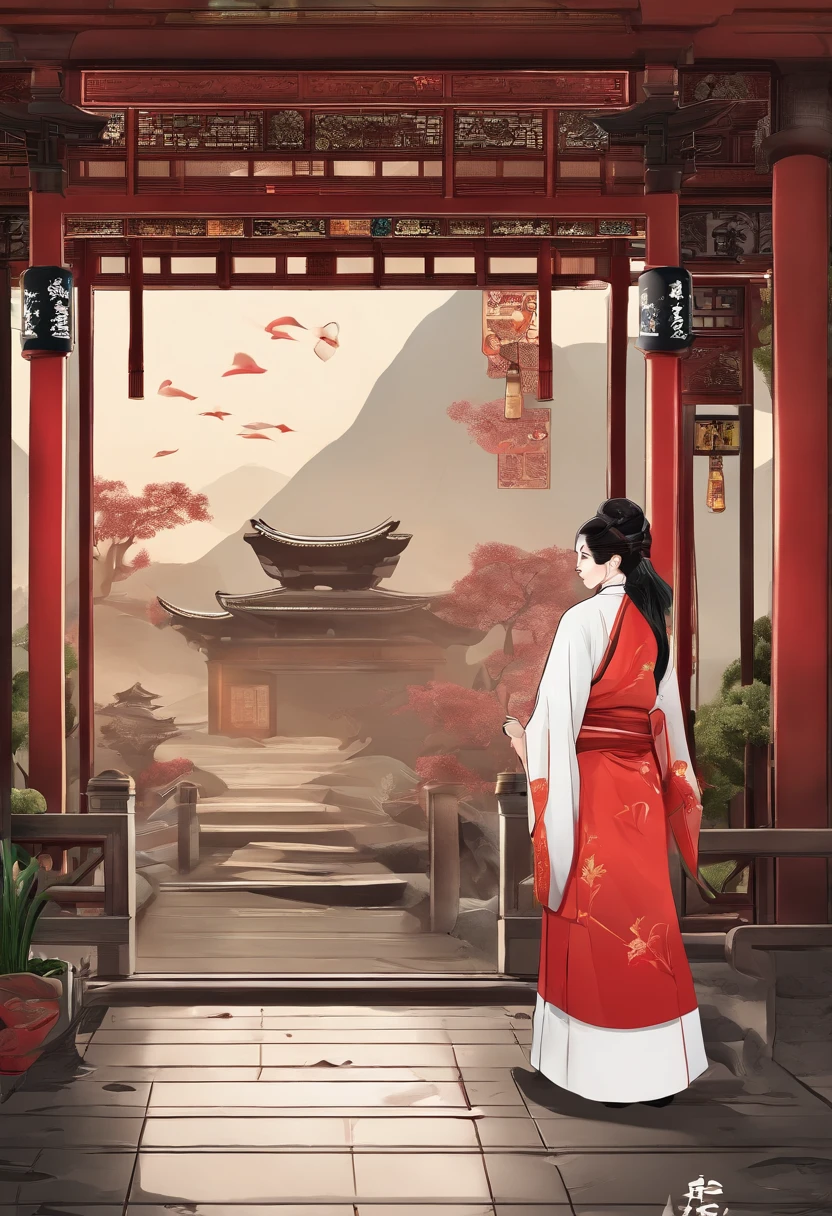 rainwater,SakuraNS,chinese traditional architecture,,A woman wears Hanfu,Landscape of people,