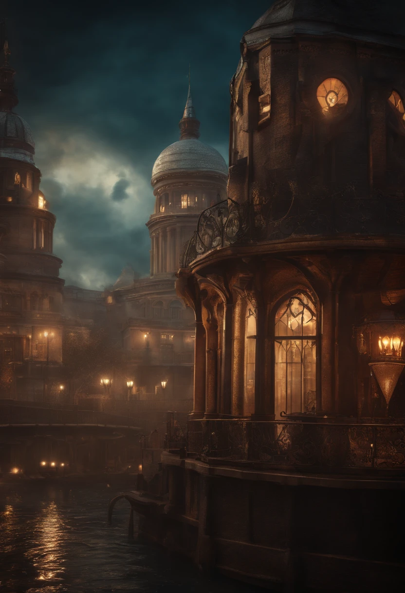 Fantasy Art, steampunc, Realistic magical city in the sky, Magonia, Photorealistic, Cinematic, Photo, conceptual art,