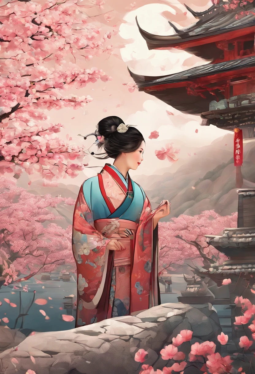 rainwater,Traditional Chinese solar terms,early spring,(((SakuraNS))),National style,There is a snail on the cherry blossoms after the rain,closeup cleavage,Landscape view,Don't be characterized
