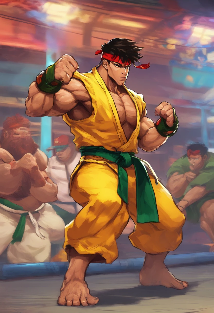 Lutador de capoeira,careca, brasileiro do rio de janeiro,com roupa verde e amarela, magrinho mas forte, Crisp 8K