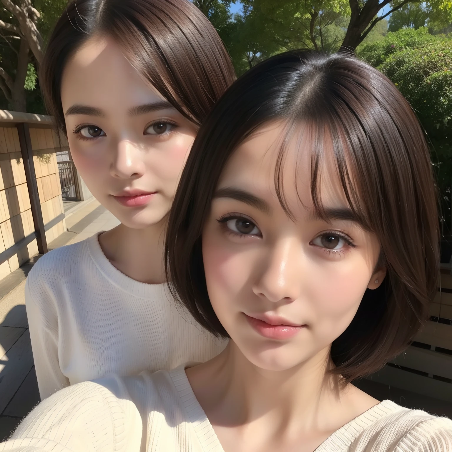 selfee、selfie、Ultra-realistic capture、 Very detailed、 High resolution 32K human skin close-up。 The texture of the skin is natural.、 The pores need to be fine enough to be discernible。 Skin needs to look healthy with uniform tones。 Use natural light and color、a smile、A slender、A charming、short-hair、Brown eyes、Open chest、knit、Big eyes、Refreshing、Beautiful Japan、Photo quality、line of sight、Really、the real thing、shadings、mix4、elegent、