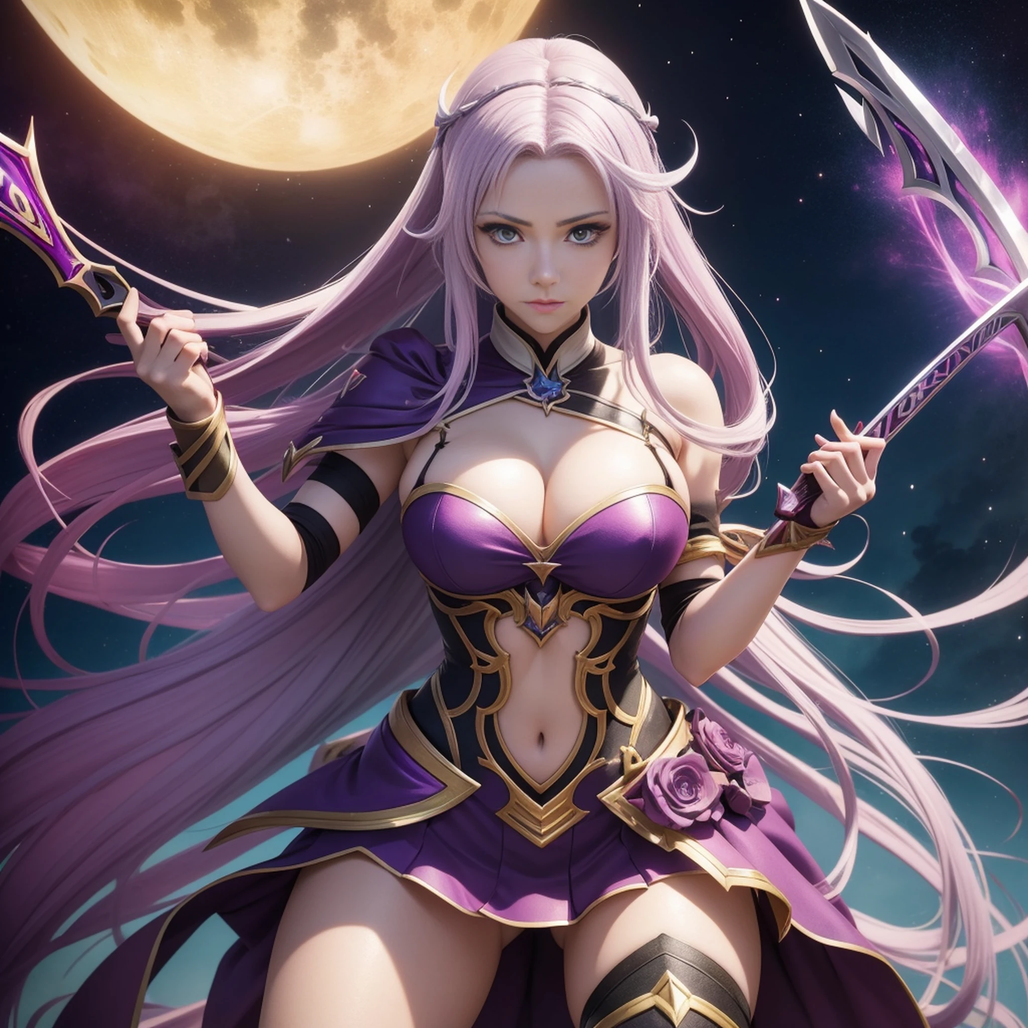 Anime - Mulher estilo em um vestido de couro com uma espada e cabelo roxo, Anime Garota Cosplay, Irelia de League of Legends, Artgerm extremamente detalhado, estilo artgerm, Anime cosplay, anime na vida real, menina sedutora, shalltear from overlord, Irelia, anime estilo 3d, deusa anime, anime em estilo fantasia