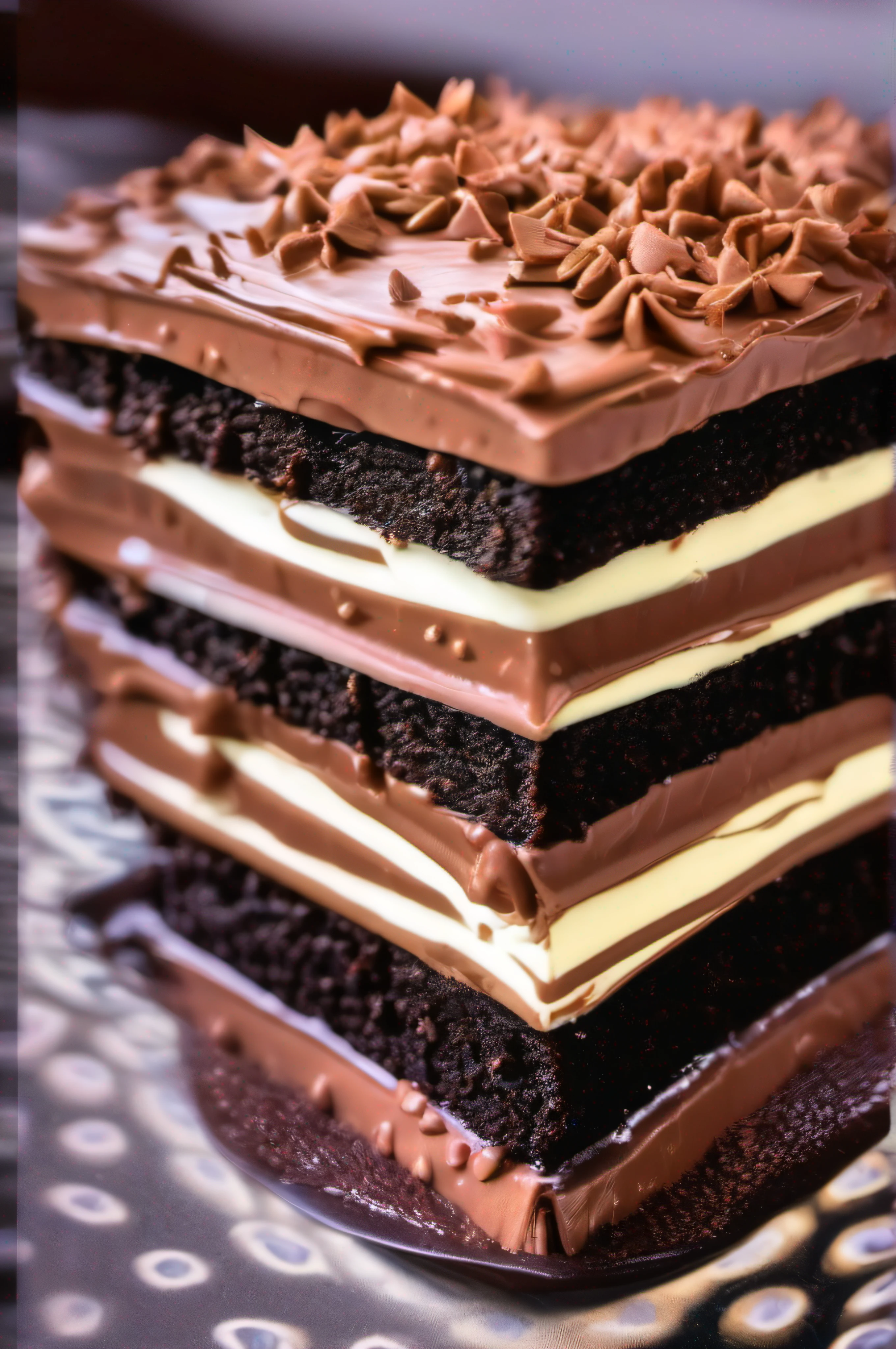 suculento e delicioso bolo de chocolate, textura detalhada, close, HDR, fotorrealista, cinemactic,foto promocional, publicidade, iluminado, Adobe Lightroom