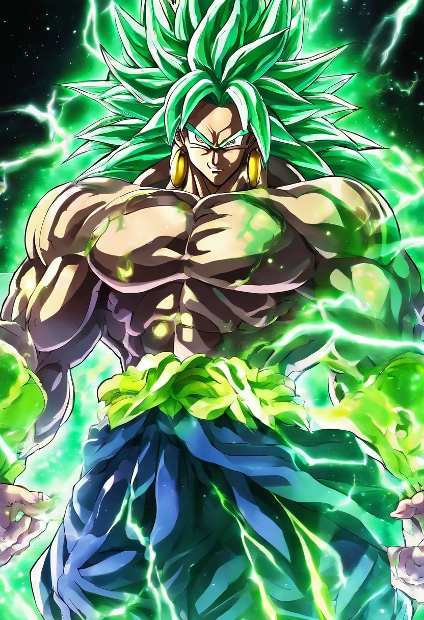 Broly super sayajin 4, pelagem verde florescente,olhos brancos, aura florescente, 4k , Antarctic Background 4K