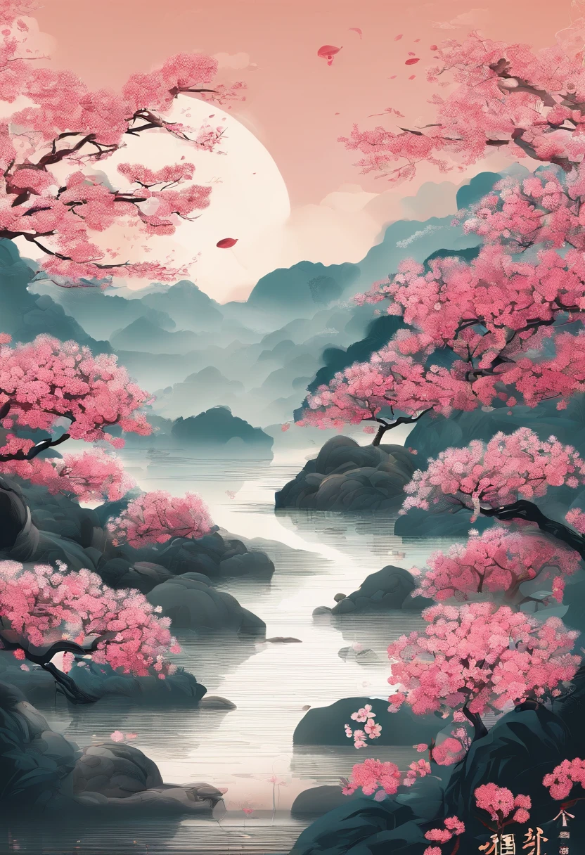 rainwater,Traditional Chinese solar terms,early spring,(((SakuraNS))),National style,Ink wind,There is a snail on the cherry blossoms after the rain,closeup cleavage,Landscape view,Don't be characterized,Don't be characterized