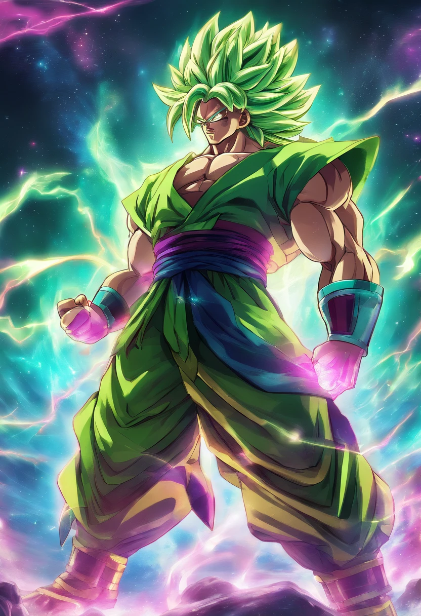 Broly Super Sayajin 4, pelagem verde florescente,olhos brancos, aura florescente, 4k , Antarctic Background 4K