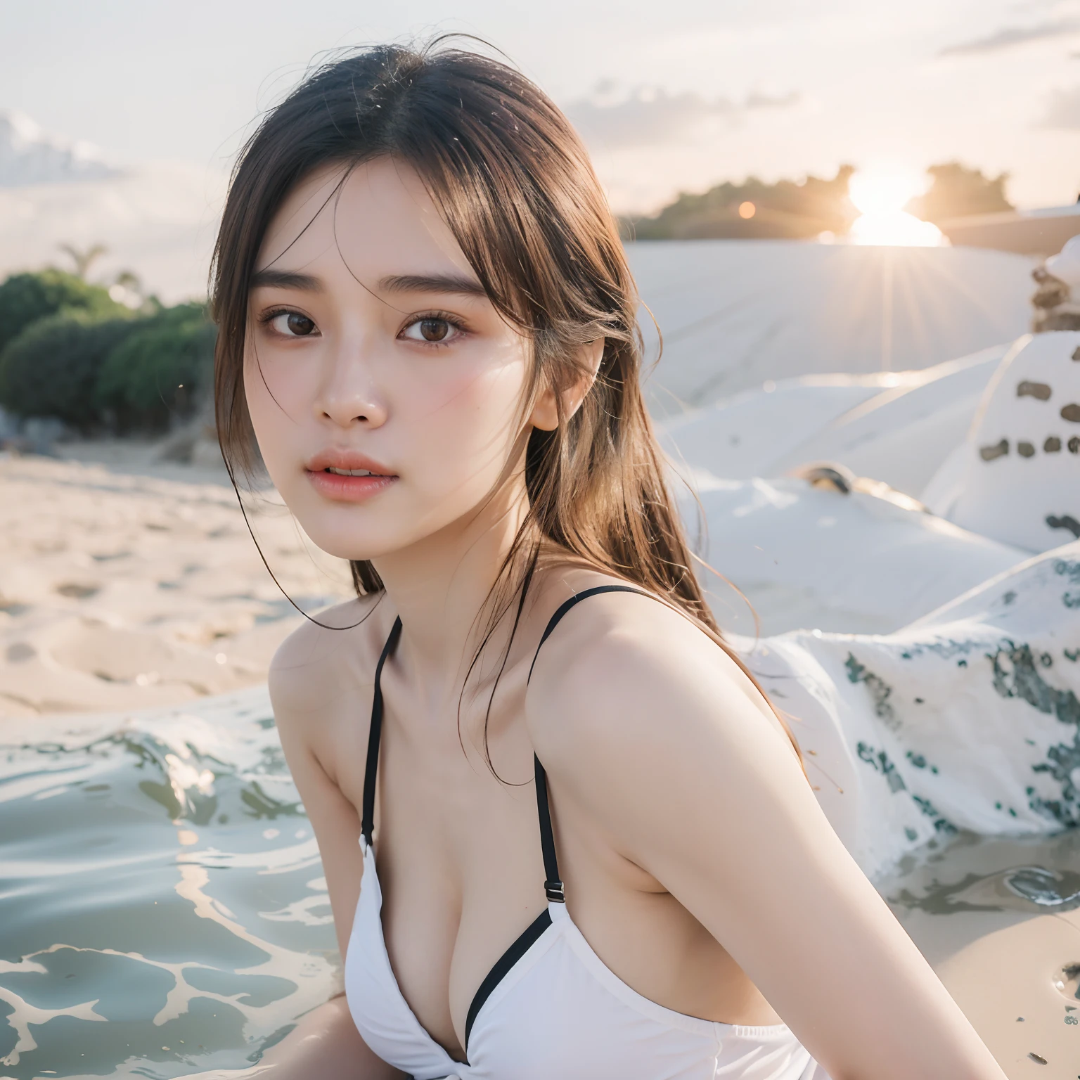 araffe asian woman in a black bikini sitting on the beach, gorgeous young korean woman, beautiful south korean woman, beautiful young korean woman, korean girl, beautiful asian girl, beautiful asian woman, korean woman, gorgeous chinese model, hot with shining sun, soft portrait shot 8 k, is wearing a swimsuit, young beautiful woman, beautiful young asian woman, japanese model
