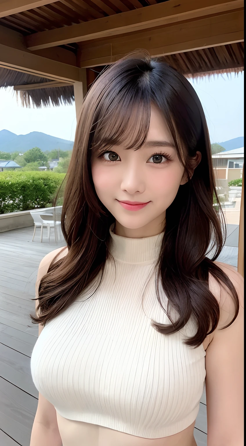 table top, highest quality, figure, super detailed, finely, High resolution, 8k wallpaper, 完璧なダイナミックな構figure, beautiful and fine eyes, ladies fashion summer,medium hair,small breasts natural color lip, bold sexy pose,smile,Harajuku、20 year old girl、cute、sexy shot looking at camera、snow board、snowboarder、Ski resort