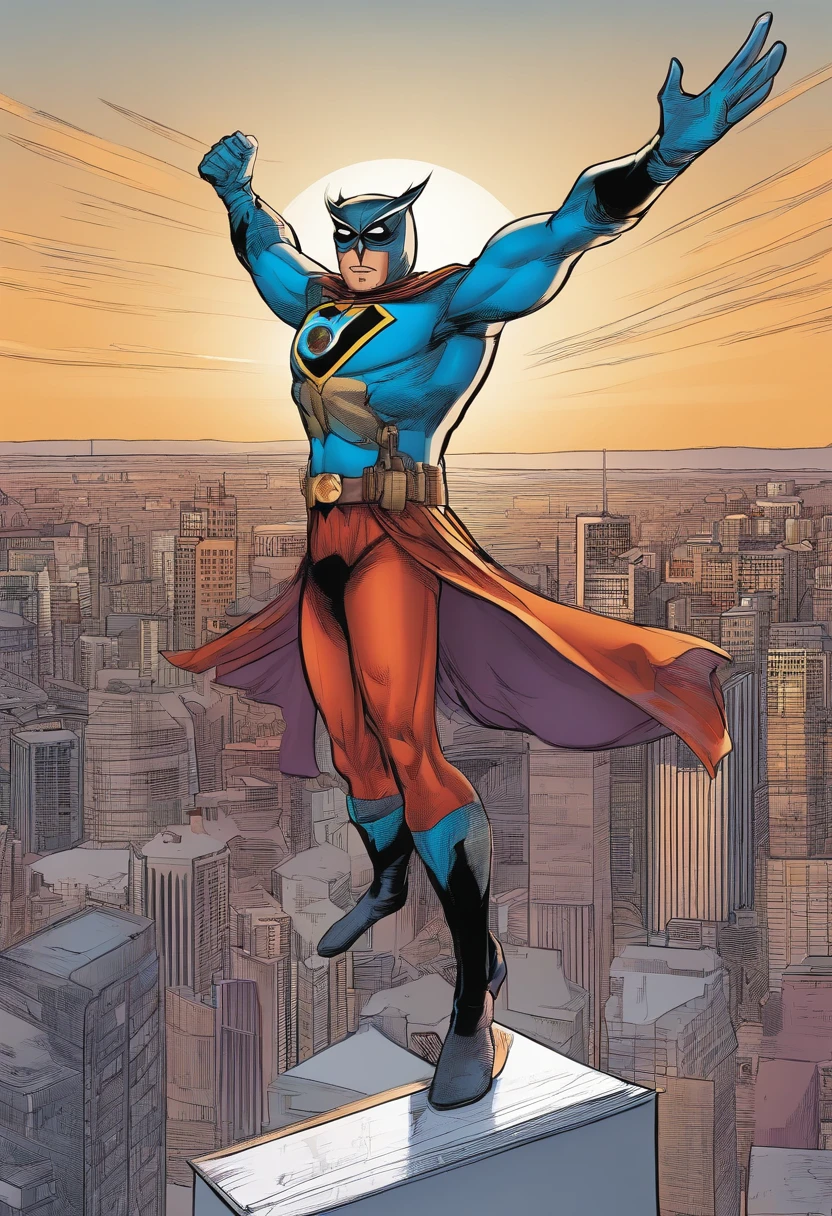 Man in superhero outfit inspired by an owl, on top of a building,