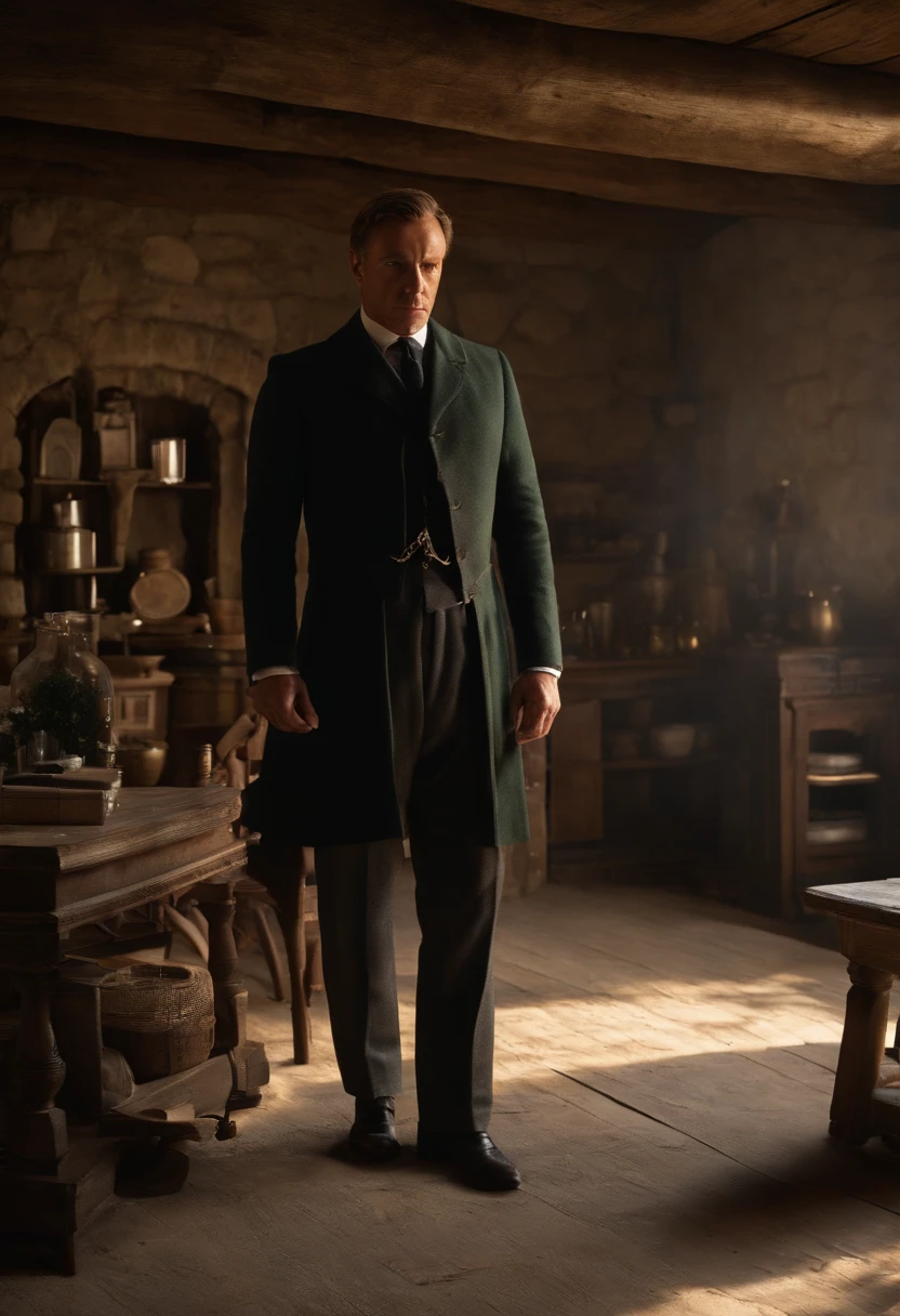 Full body full length photo of James Bonds 007 in on the green of a sixteenth century village store, and pleading for assistance. He is so strong. He is an younger man 25 years old a young man who is stocky and strong who wears a stained leather apron and works with his hands. ::Crystal clear image, highly detailed, magical touches, ultra high resolution, widescreen aspect ratio, Cinematic, full length Photography, Shot on 100mm lens, Ultra - Wide Angle, Depth of Field, hyper - detailed, beautifully colorful, insane details, intricate details, Unreal Engine, Cinematic, Color Grading, Cinematic Photography, Photography, Shot on 150mm lens, Depth of Field, DOF, Tilt Blur, Shutter Speed 1/ 1000, F/ 22, White Balance, 32k, Super - Resolution, Megapixel, ProPhoto HDR, VR, Massive, Halfrear Lighting, Backlight, Natural Lighting, Incandescent, Optical Fiber, Moody Lighting, Cinematic Lighting, Studio Lighting, Soft Lighting, Volumetric, Beautiful Lighting, Accent Lighting, Global Illumination, Screen Space Global Illumination, Ray Tracing Global Illumination, Optics, Scattering, Glowing, Shadows, Rough, Shimmering, Ray Tracing Reflections, Lumen Reflections, Screen Space Reflections, Diffraction Grading, Chromatic Aberration, GB Displacement, Scan Lines, Ray Traced, Ray Tracing Ambient Occlusion, Anti - Aliasing, FKAA, TXAA, RTX, SSAO, Shaders, OpenGL - Shaders, GLSL - Shaders, Post Processing, Post - Production, Cel Shading, Tone Mapping, CGI, VFX, SFX, insanely detailed and intricate, hypermaximalist, hyper realistic, super detailed, dynamic pose, photography --v 5.0 --s 1000