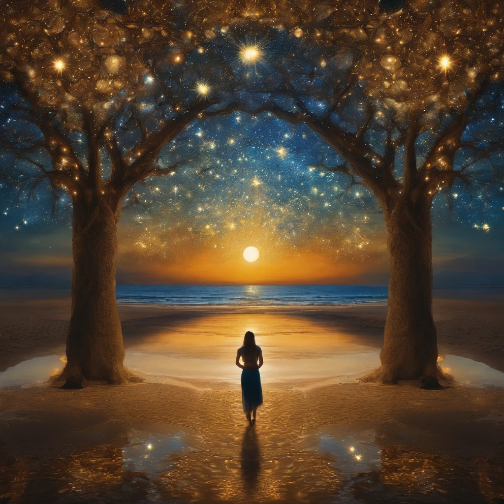 Beautiful symmetrical full body photo with oil painting,With thick brushstrokes and wet paint,Fibonacci,the golden ratio,Melted wax,Visible brush strokes,surrounded by crystal spheres,3D mosaic wireframe,Neurographics,neurons,The Tree of Life,colours,Loves,intense emotion,oil on the canvas,Thick brushstrokes,insanely details,8k uhd,tmasterpiece,art stations,ultra-realistic realism,Van Gogh Starry Sky