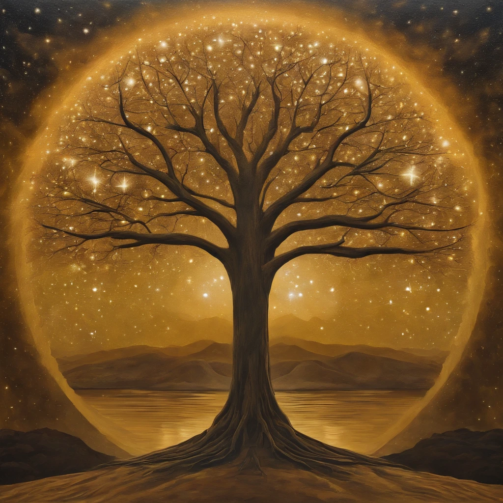 Beautiful symmetrical full body photo with oil painting,With thick brushstrokes and wet paint,Fibonacci,the golden ratio,Melted wax,Visible brush strokes,surrounded by crystal spheres,3D mosaic wireframe,Neurographics,neurons,The Tree of Life,colours,Loves,intense emotion,oil on the canvas,Thick brushstrokes,insanely details,8k uhd,tmasterpiece,art stations,ultra-realistic realism,Van Gogh Starry Sky