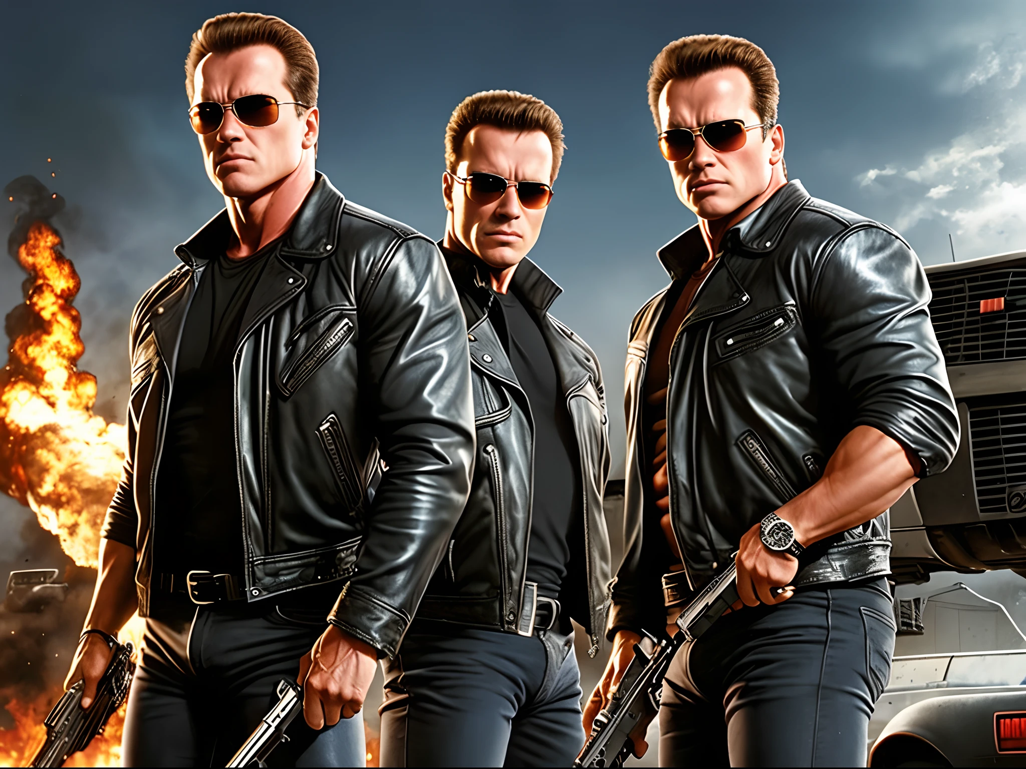 The Terminator Arnold Schwarzenegger identical to the movie head-on