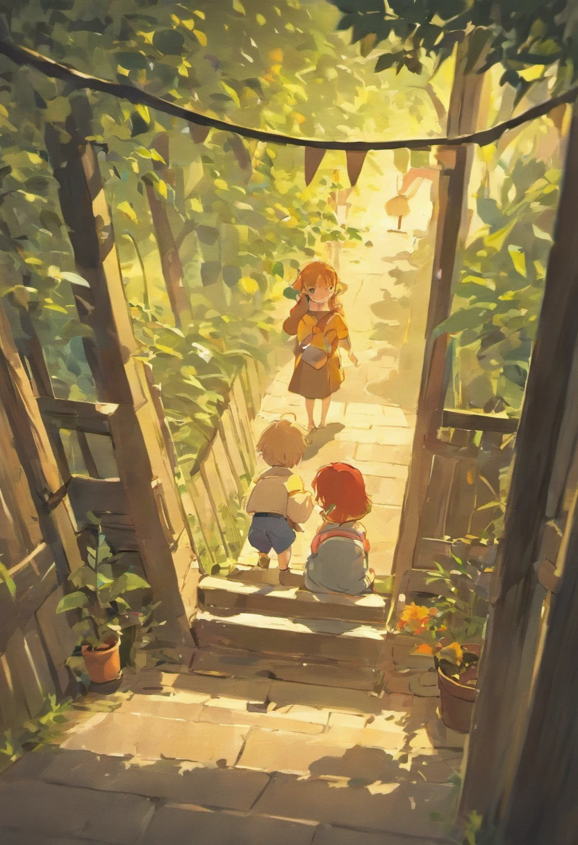There are two children playing with a cat in the backyard, illustration of children's books, illustration of children's books, illustration for children's book, illustration of children's book, illustration of children's book, illustration of children's books, cute storybook illustration, illustration for children, story book illustration, Children's illustration, storybook illustration, colorful kids book illustration, a storybook illustration, childrens illustration