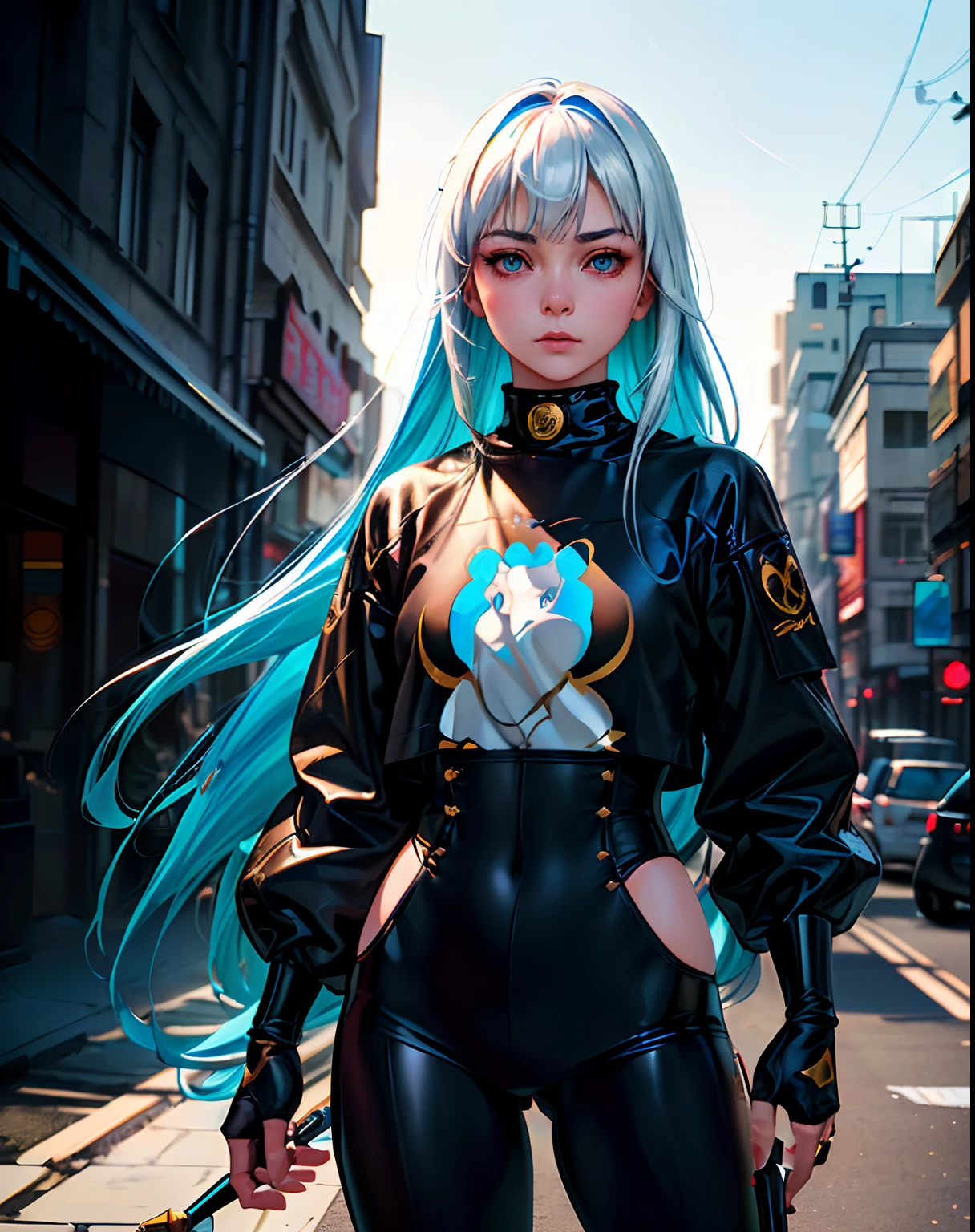Ilya Kuvshinov with long sky blue hair, golden eyes, amber eyes, professional digital painting, wild brushstrokes, concept art, award-winning photography, cinematic, wlop, color block, pop, hip, Andy Warhol art, pixiv art, yoshitaka amano