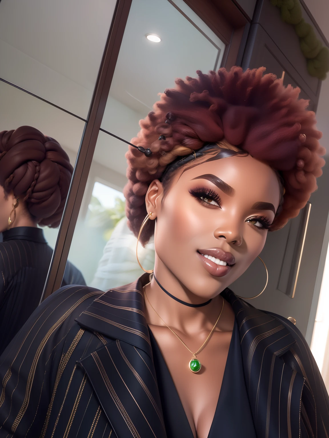 Mulher afro americana, alta com olhos verde cabelos crepos , maga feiticeira, linda