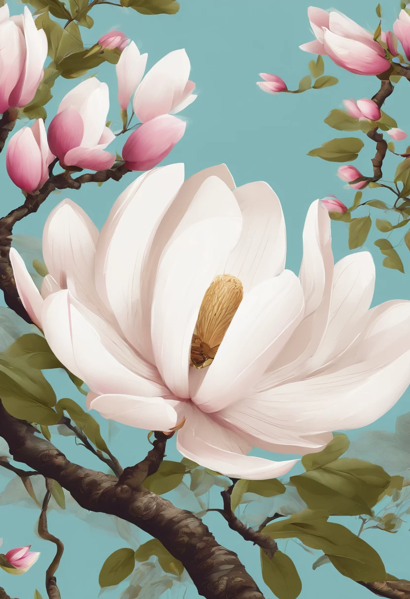equinox,Traditional Chinese solar terms,(((Magnolia flowers))),National style,Ink wind,solid color backdrop,has cleavage((golondrinas))Fly in the sky,closeup cleavage,Landscape view,Don't be characterized,Don't be characterized,Don't build