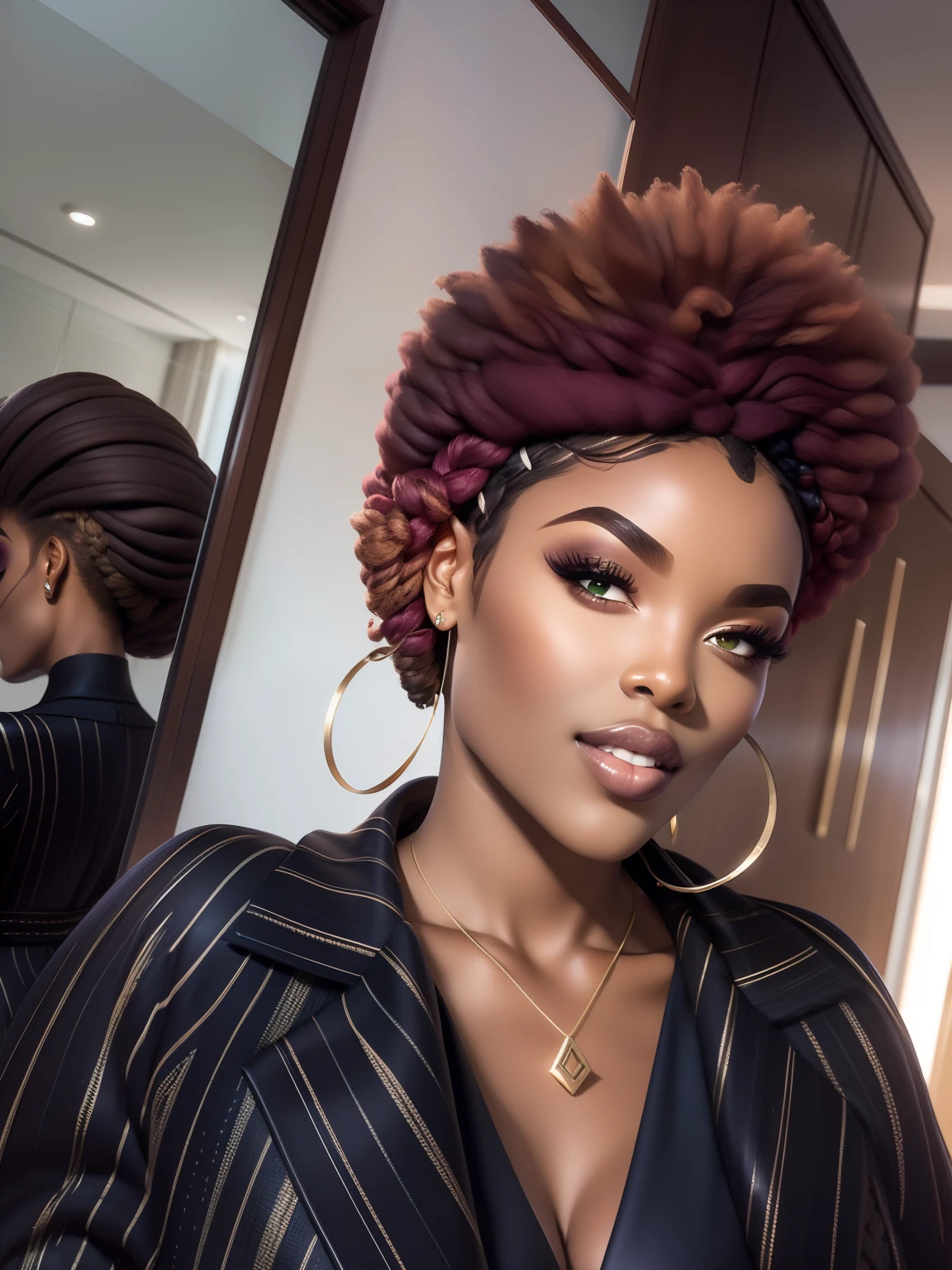 Mulher afro americana, alta com olhos verde cabelos crepos , maga feiticeira, linda