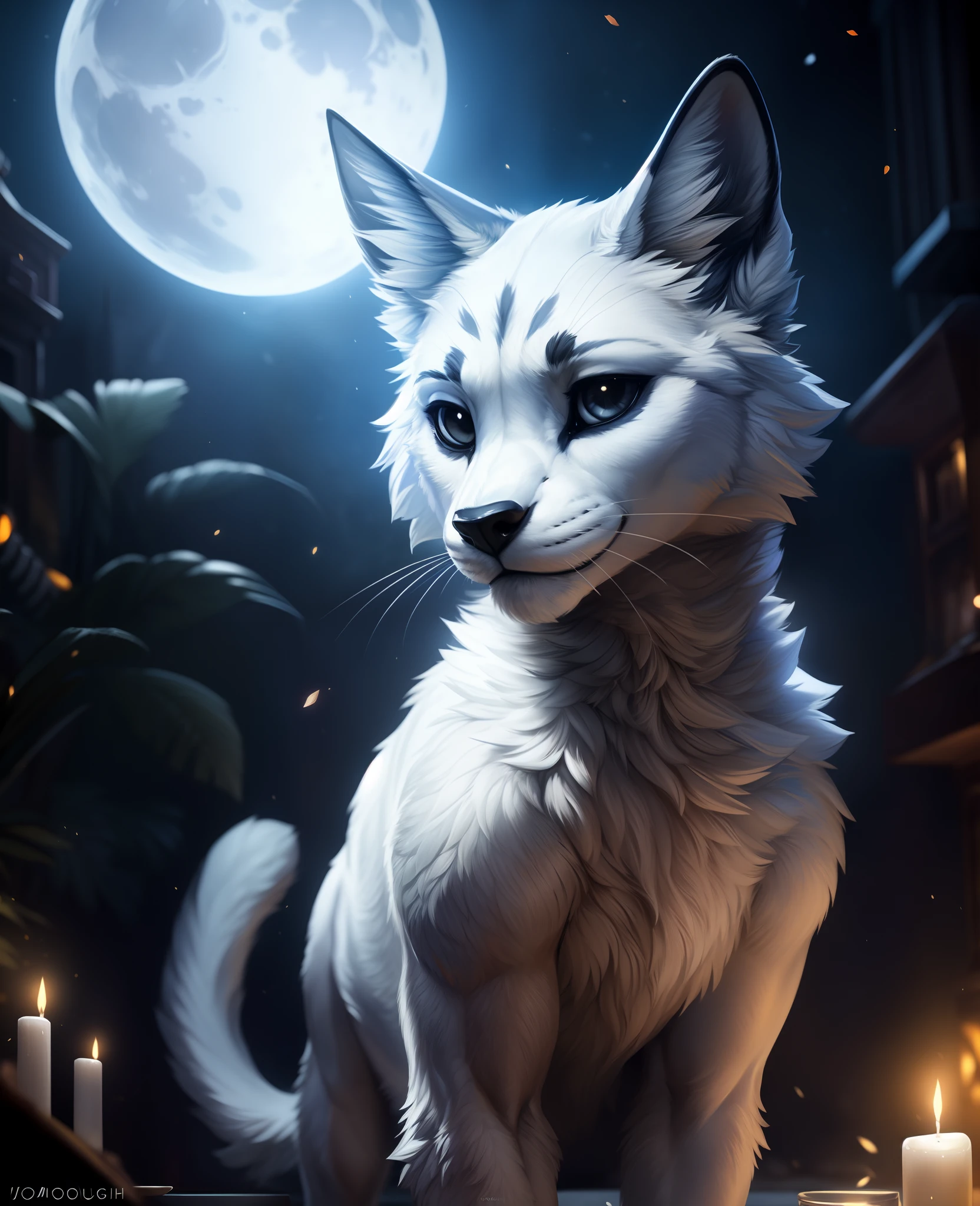 uploaded on e621, (by Homogenousrule, by Wildering, by Foxovh, by Catcouch), solo, looking at viewer, ((white body)) and ((cheek tuft)) and ((black nose)) and ((clear black eyes)), (detailed silly cat \(mauzymice\)), ((detailed fluffy fur)), creationmagic, ethereal creation, fragmented construct, particles stream, ((Dark)), (detailed background, depth of field, half body shadow, moonlight, ambient light on the body), (intricate:0.7), (high detail:1.3), (unreal engine:1.3), (sharp focus:1.15),