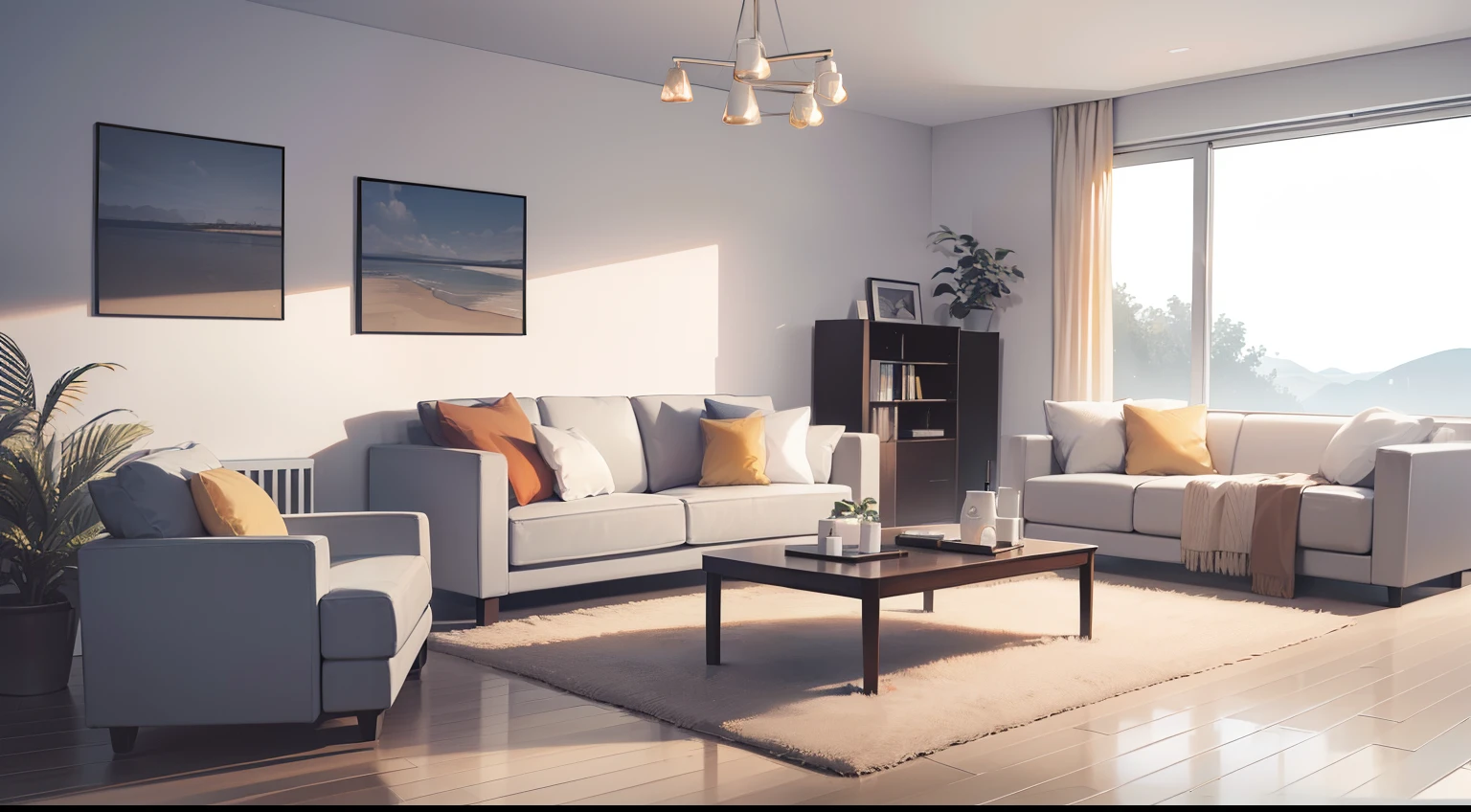 archviz,Modern living room,,Ultra detailed,Cream wind(Apricot gray walls),White minimalist ceiling),(A row of four-seat sofas),(Light gray carpet),(wide wide shot),Eye height 1.65,Look at the horizon,Camera angle 40°,first person perspective,The center of the sofa is 180° from the lens,Cinema lenses, Minimal furniture,