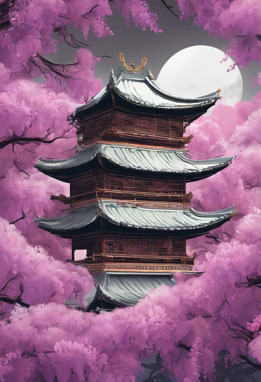 Valley Rain,Traditional Chinese solar terms,(((Wisteria flowers))),National style,Ink wind,solid color backdrop,(((cuckoo)))Stand on a flower branch,Landscape view,Don't be characterized,Don't be characterized,Don't build,There are no buildings