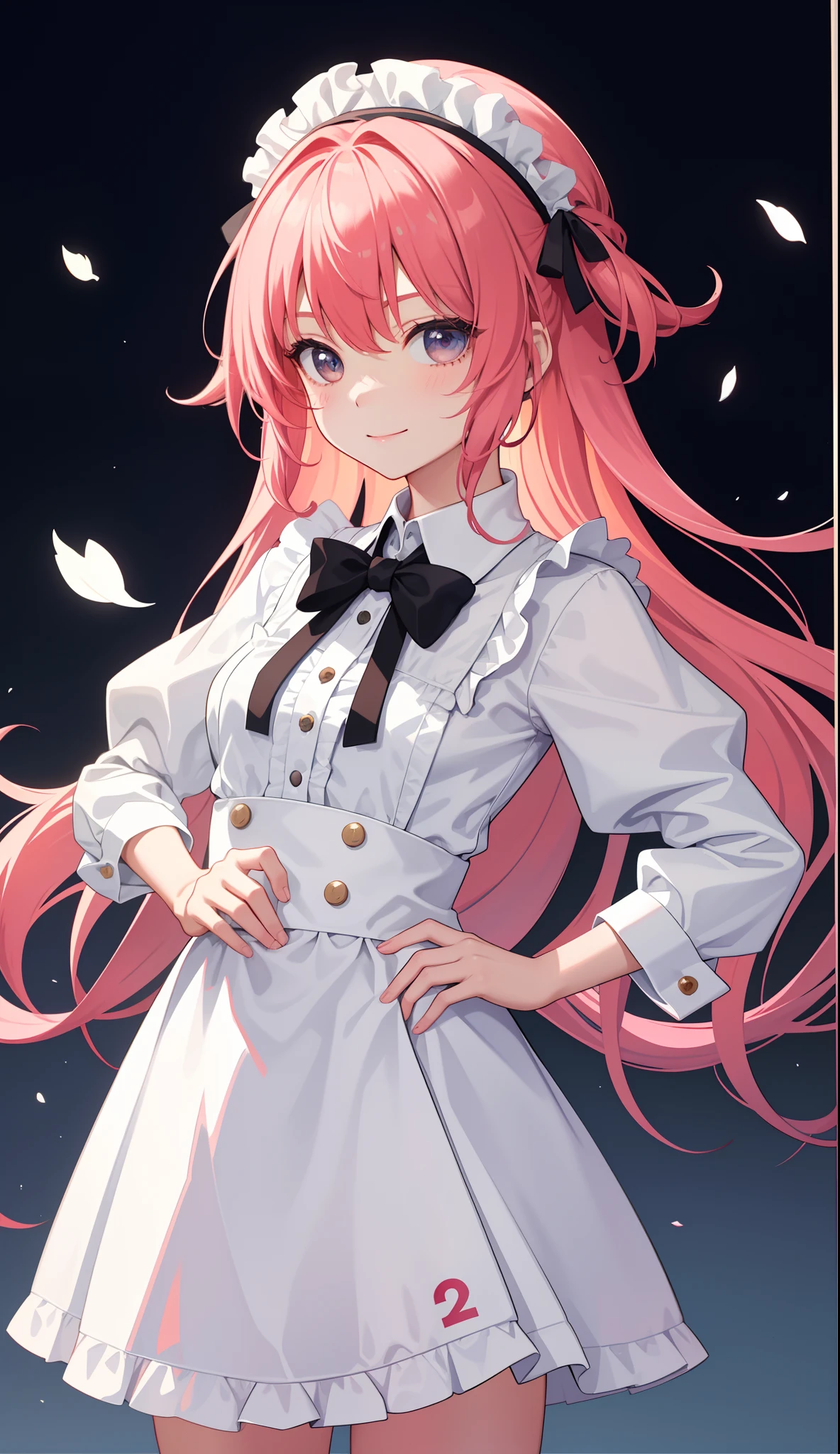 1girl in、AS-Adult、A smile、The shirt、skirt by the、(small tits)、doress、pinafore、hair adornments、(Maids)、Upper body portrait、