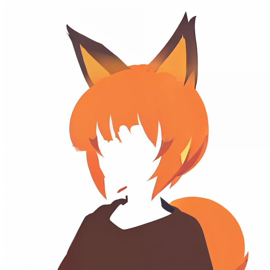 sen, animal ears, fox ears, fox girl, fox tail, hair flower, hair ornament, orange eyes, orange hair, short hair, tail, coloredic0n icon,anime minimalist